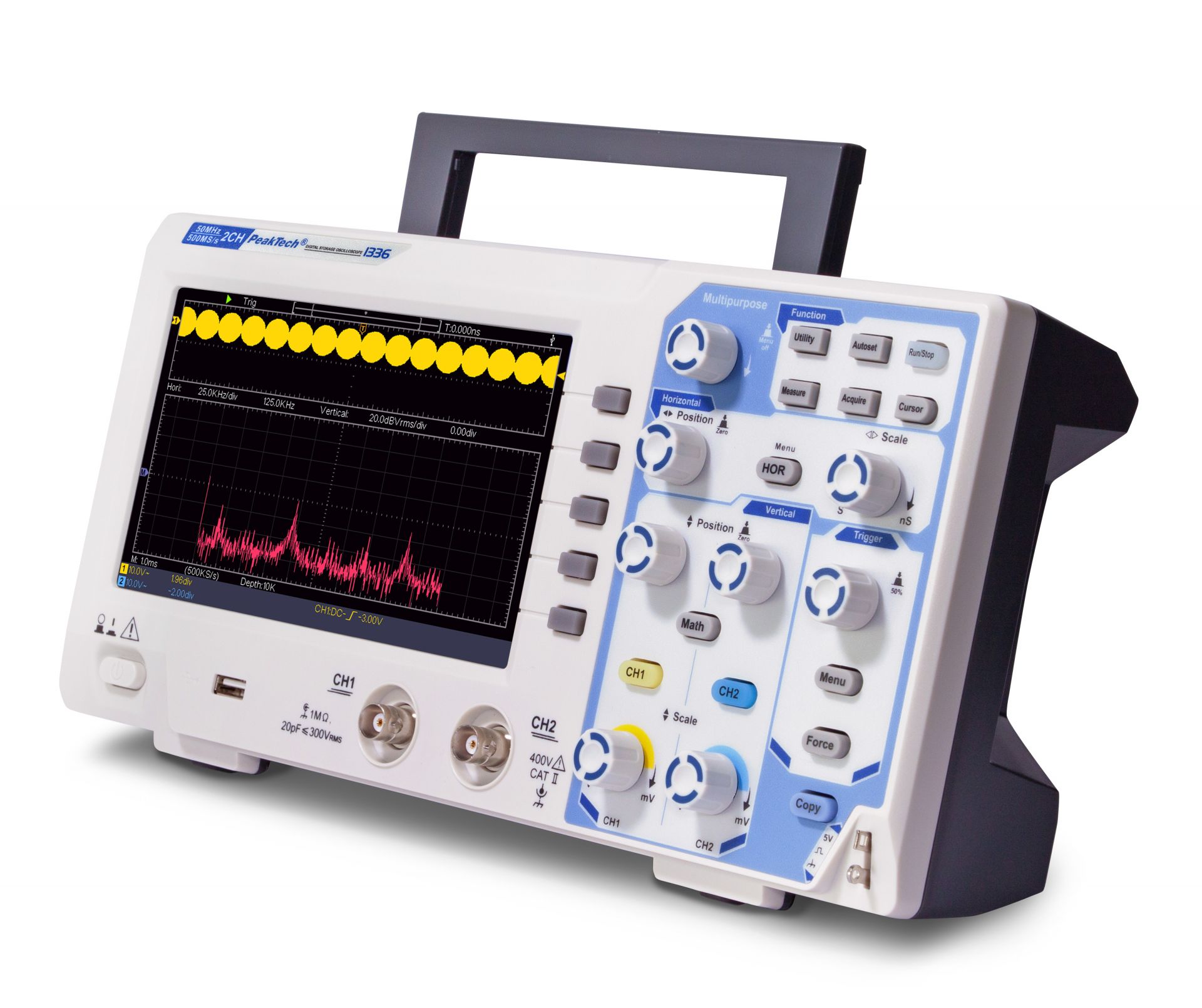PeakTech P 1336 50 MHz / 2 CH, 500 MS/s Digitalspeicheroszilloskop