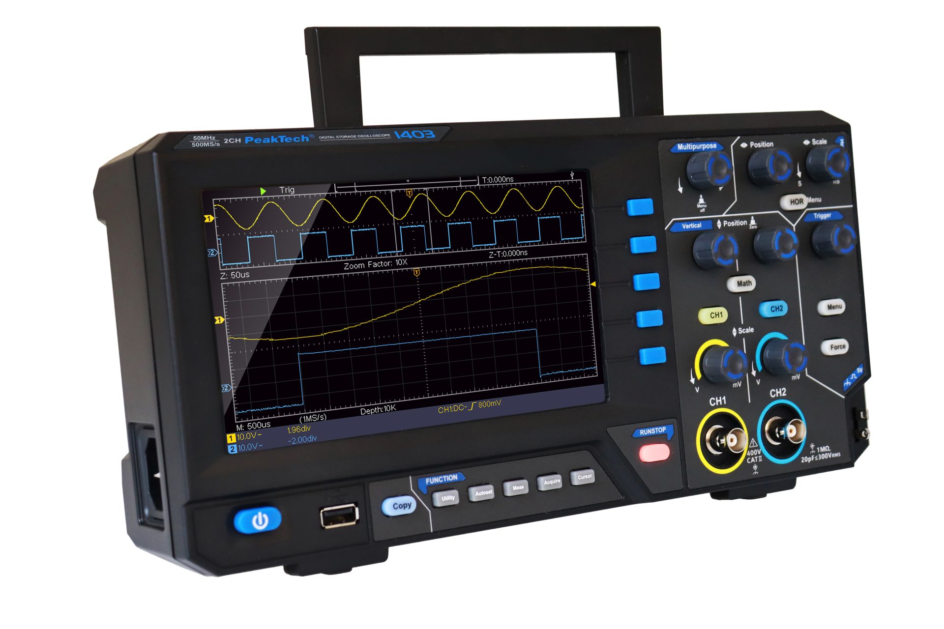PeakTech P 1403 50 MHz / 2 CH, 500 MS/s Digitalspeicheroszilloskop