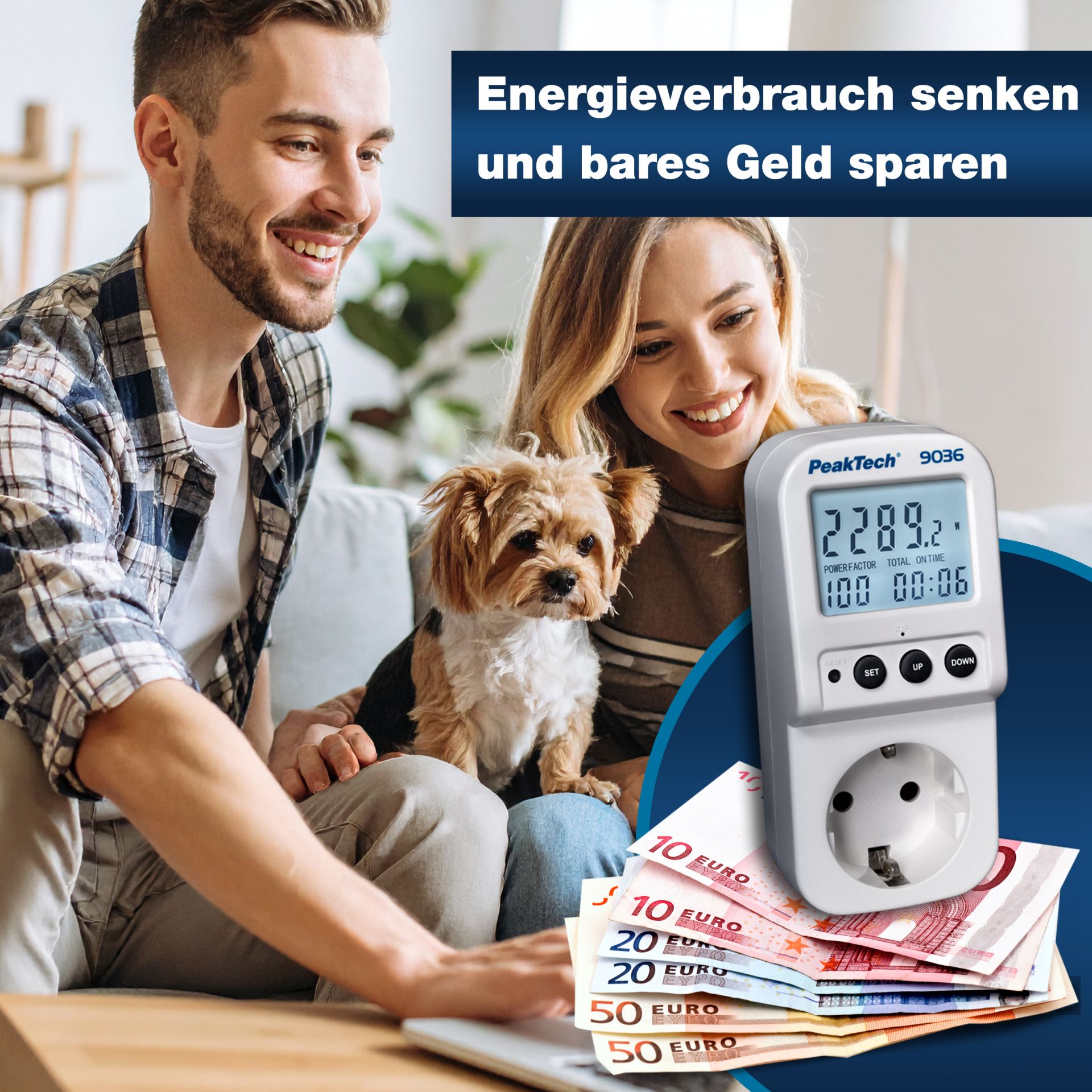 «PeakTech® P 9036» Energiekostenmessgerät 0,1W Auflösung mit beleuchteter LCD