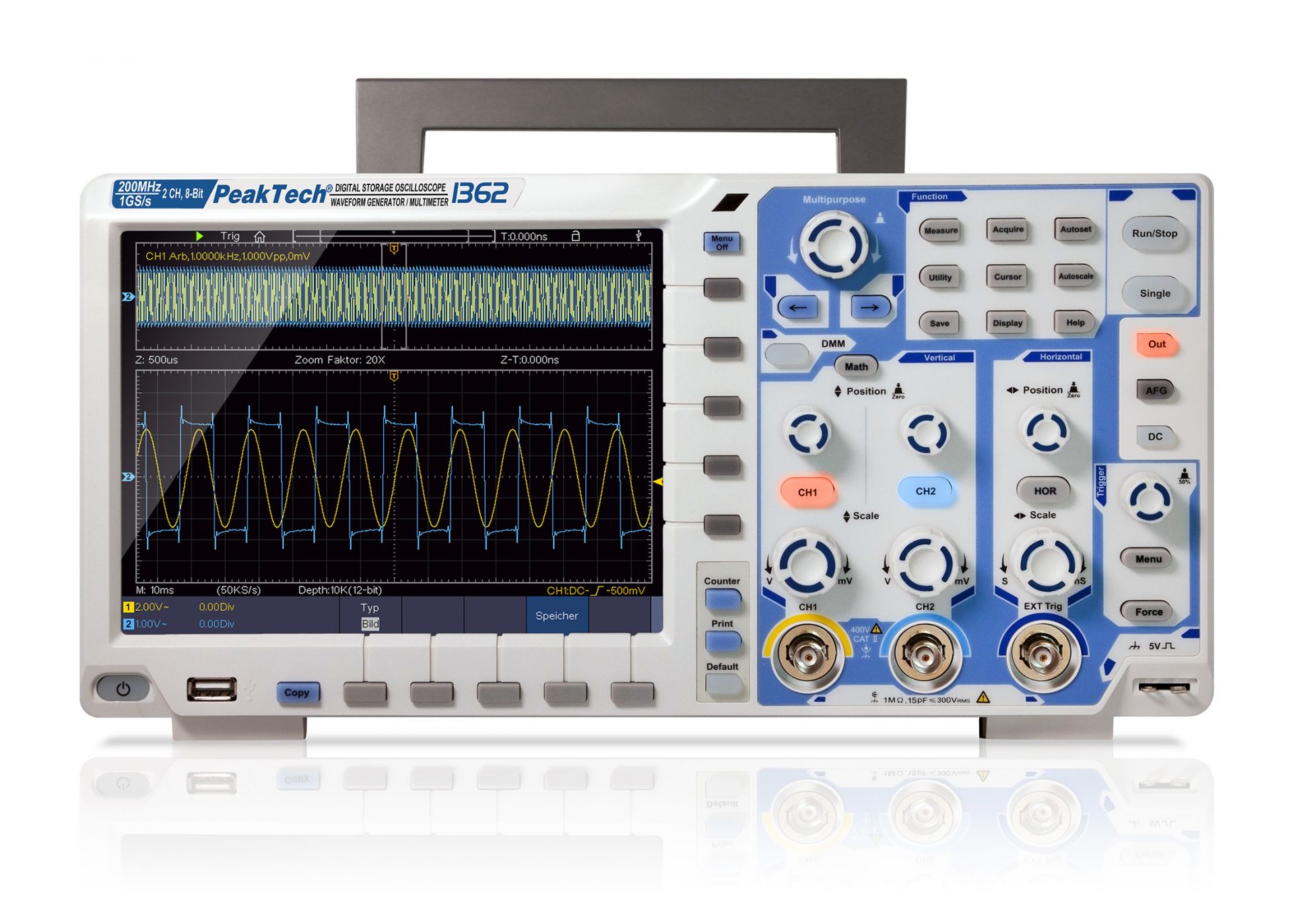 PeakTech P 1362 200 MHz / 2 CH, 2 GS/s Touchscreen-Oszilloskop