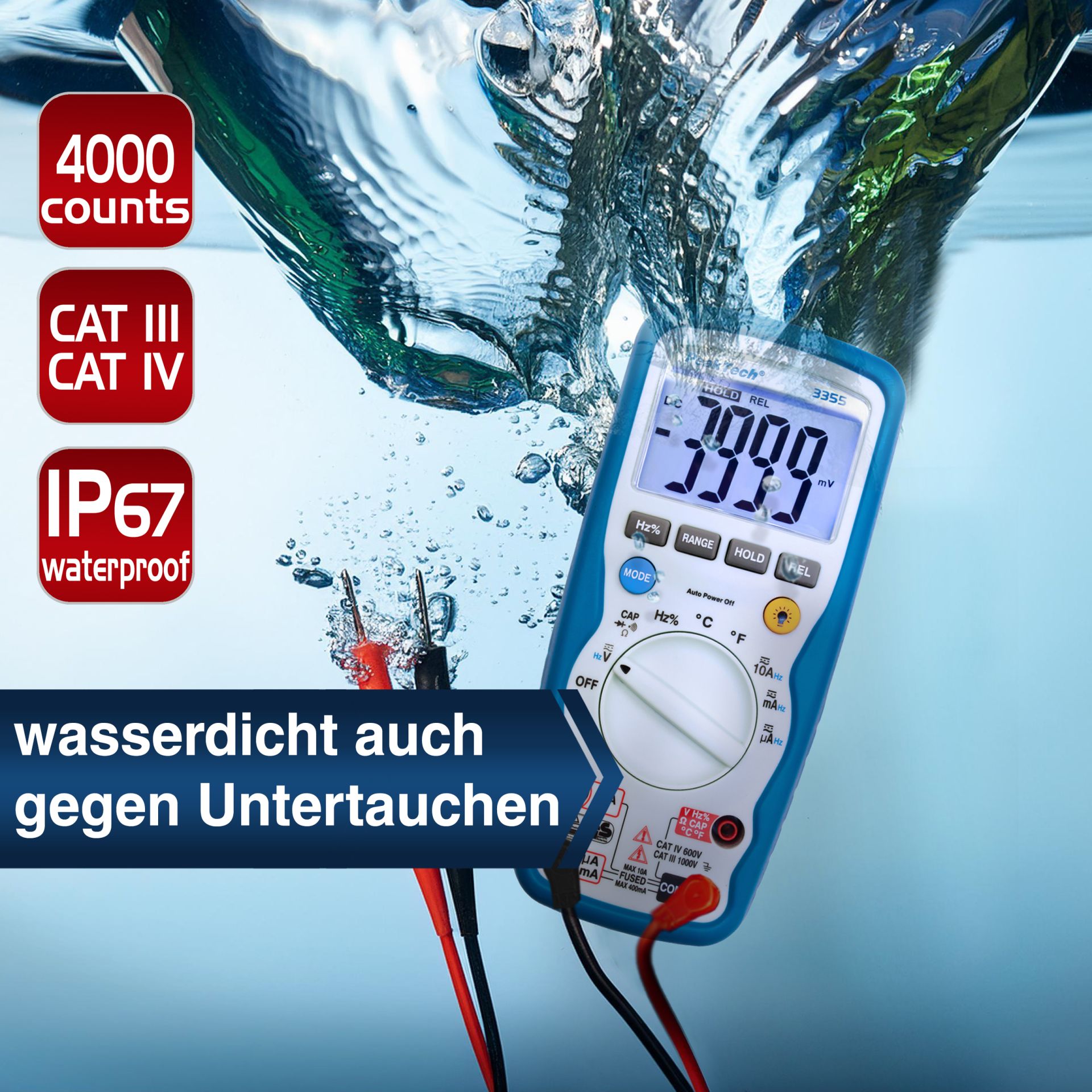 PeakTech P 3355 Digitalmultimeter, 4.000 Counts, IP67 