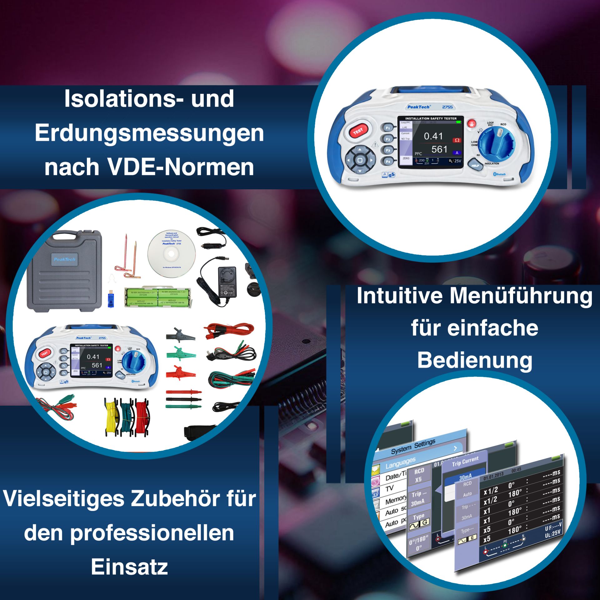  PeakTech P 2755 Installationstester VDE 0100, VDE 0100-600, VDE 0105-100, für Elektroanlagen