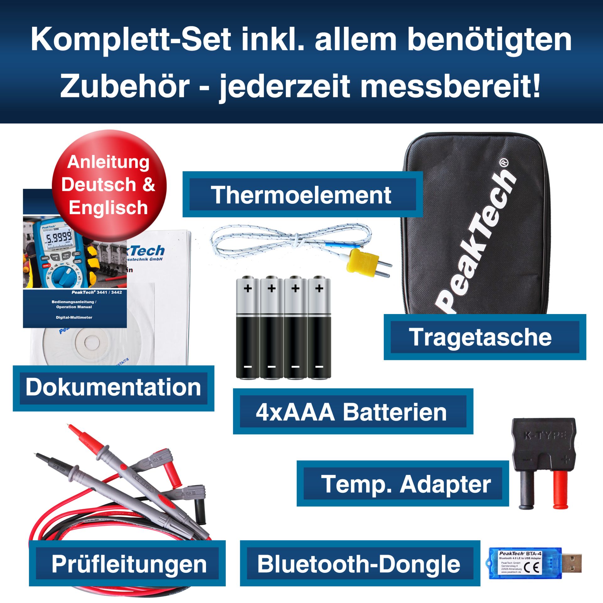 PeakTech P 3442 TrueRMS Digitalmultimeter 60.000 Counts, BT
