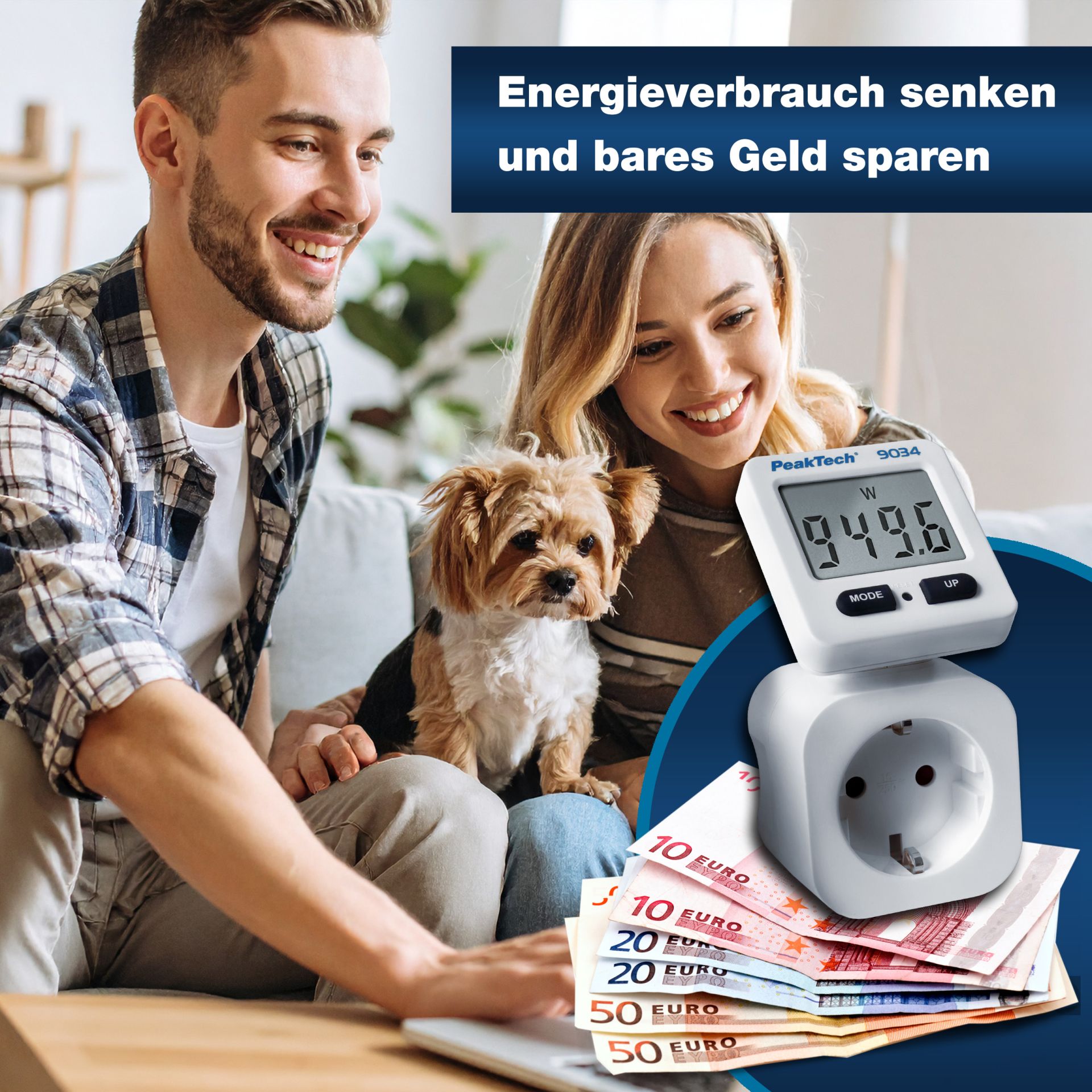 «PeakTech® P 9034» Energiekostenmessgerät 0,1W Auflösung mit drehbarer Anzeige