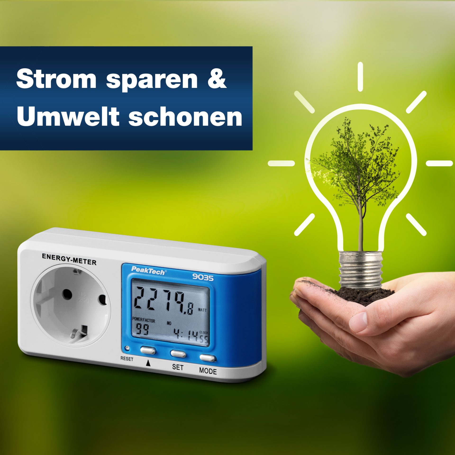 PeakTech P 9035 Energiekostenmessgerät mit 0,1 W Auflösung und Anzeigepuffer