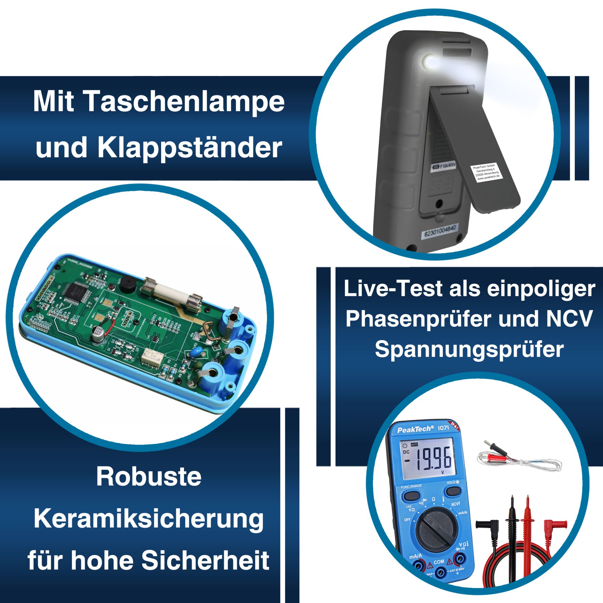 PeakTech P 1071 600V AC/DC Digitalmultimeter mit NCV und Live-Test 