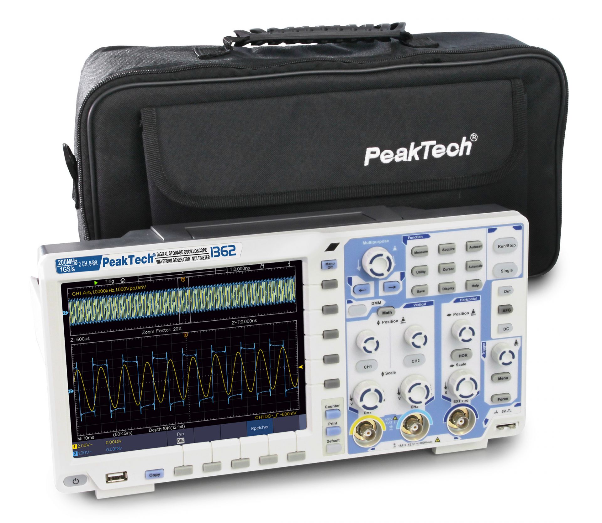 PeakTech P 1362 200 MHz / 2 CH, 2 GS/s Touchscreen-Oszilloskop