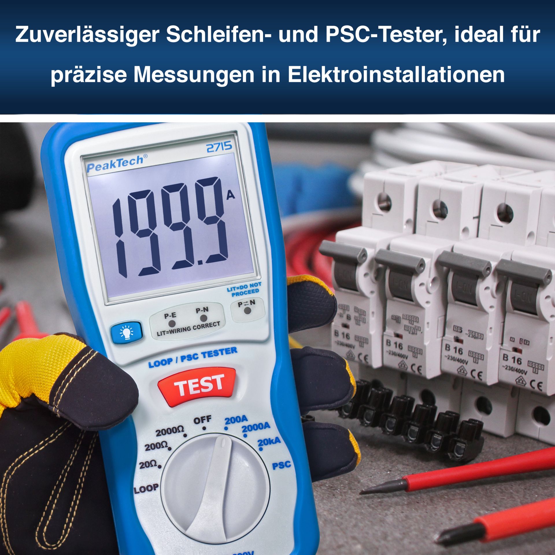 PeakTech P 2715 Digitaler LOOP/PSC Schleifenimpedanztester 