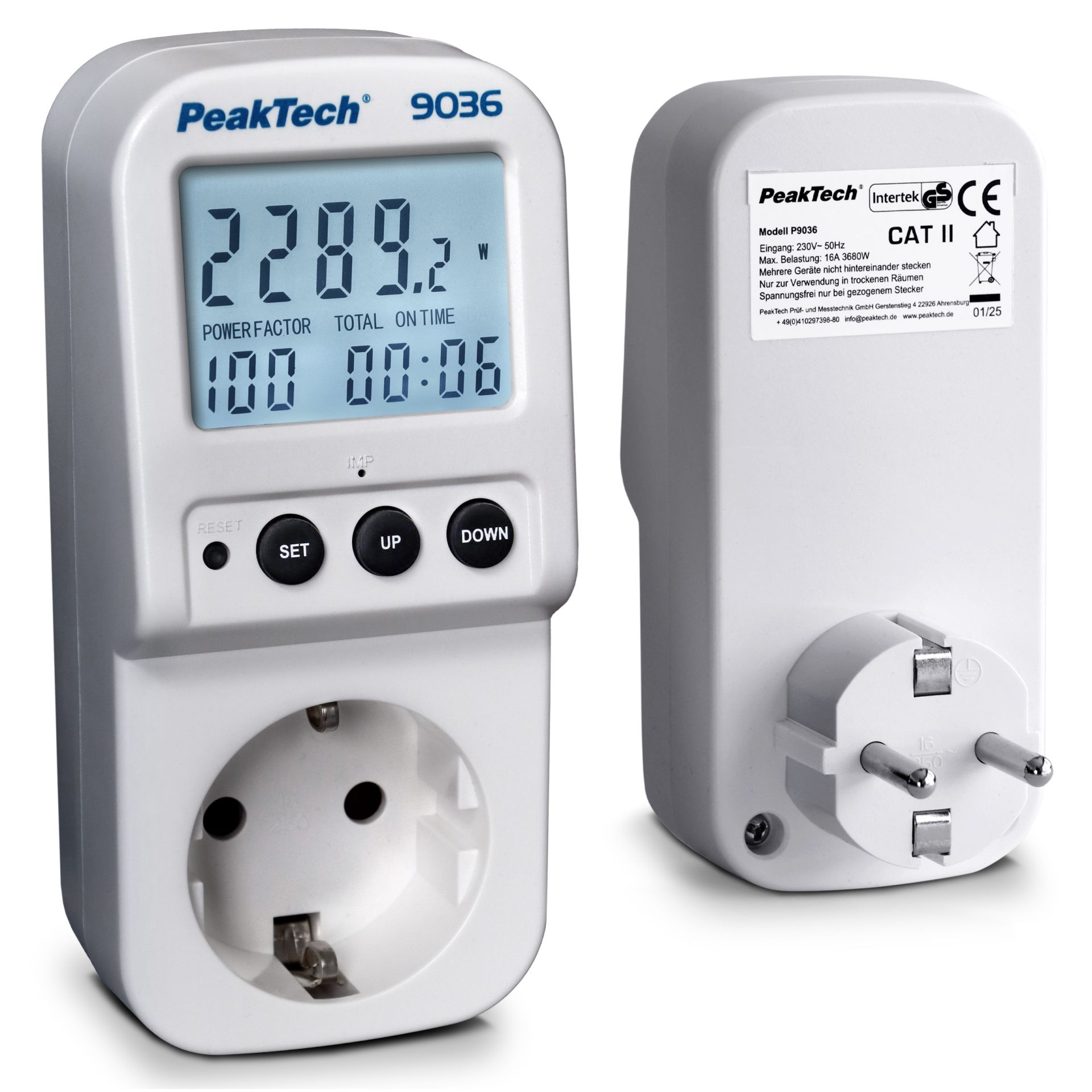 «PeakTech® P 9036» Energiekostenmessgerät 0,1W Auflösung mit beleuchteter LCD