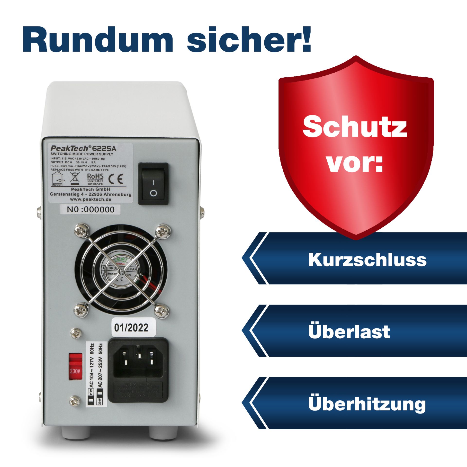 PeakTech P 6225 A Labor-Schaltnetzteil DC 0 - 30 V/0 - 5 A 