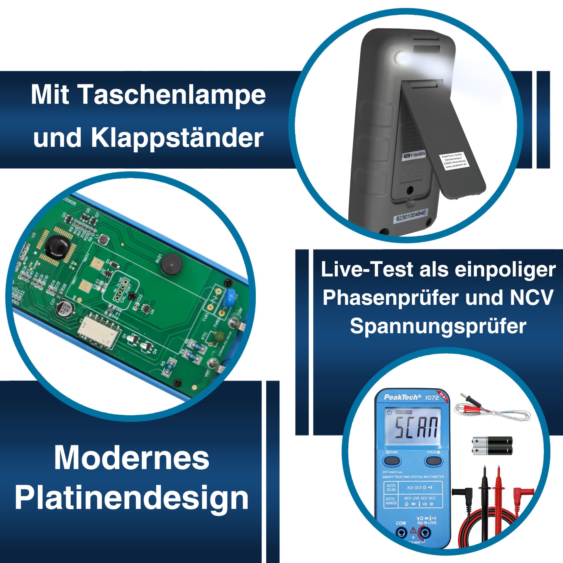 PeakTech P 1072 600V AC/DC Smart-Multimeter mit NCV und Live-Test 