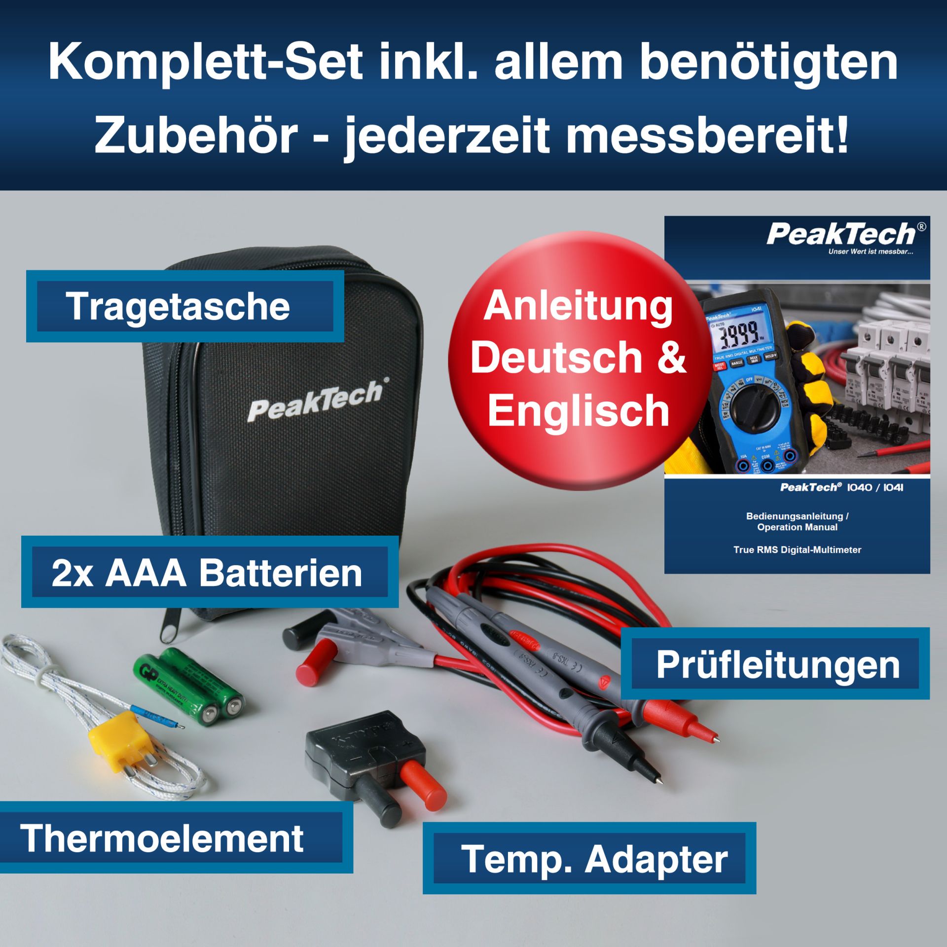 PeakTech P 1041 TrueRMS Digitalmultimeter 4000 Counts, Auto. Range 