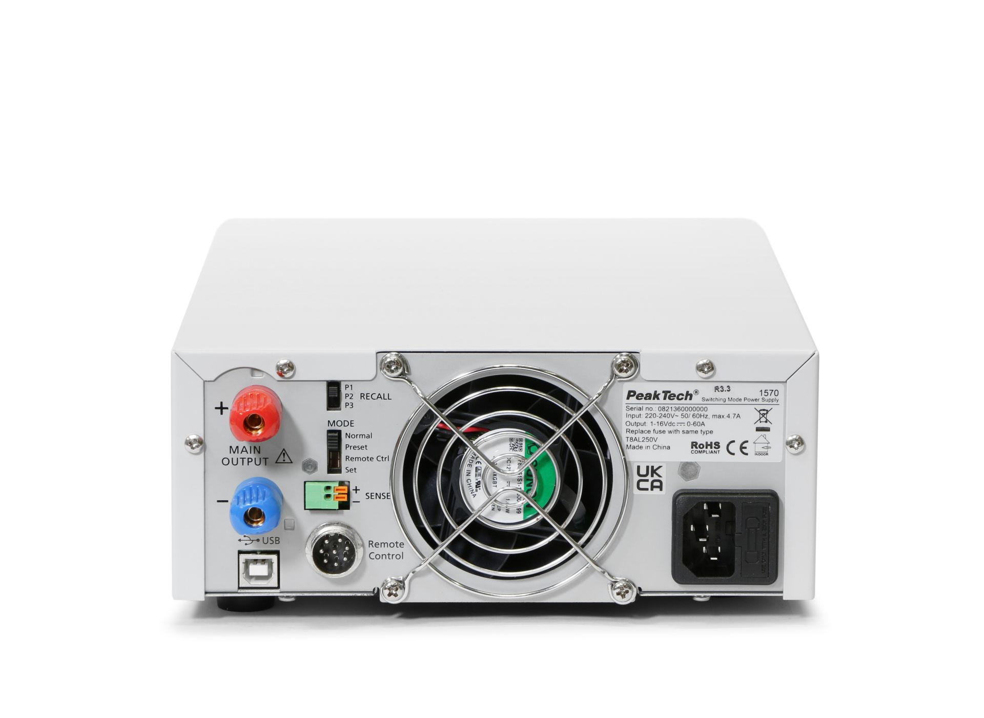 PeakTech P 1570 Labor-Schaltnetzteil DC 1 - 16V / 0 - 60A mit USB 
