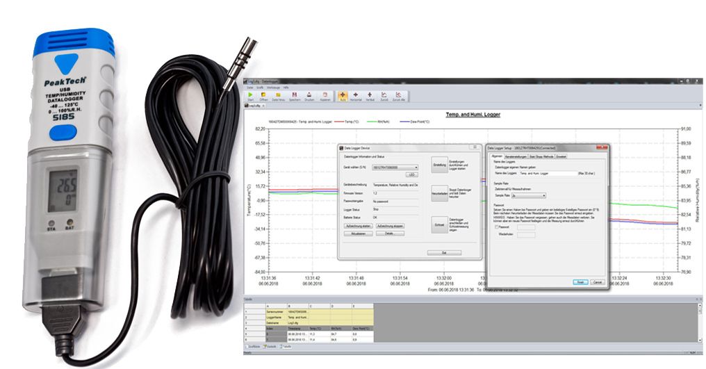 Miete - PeakTech P 5185 USB-Datalogger Temperatur und Luftfeuchtigkeit