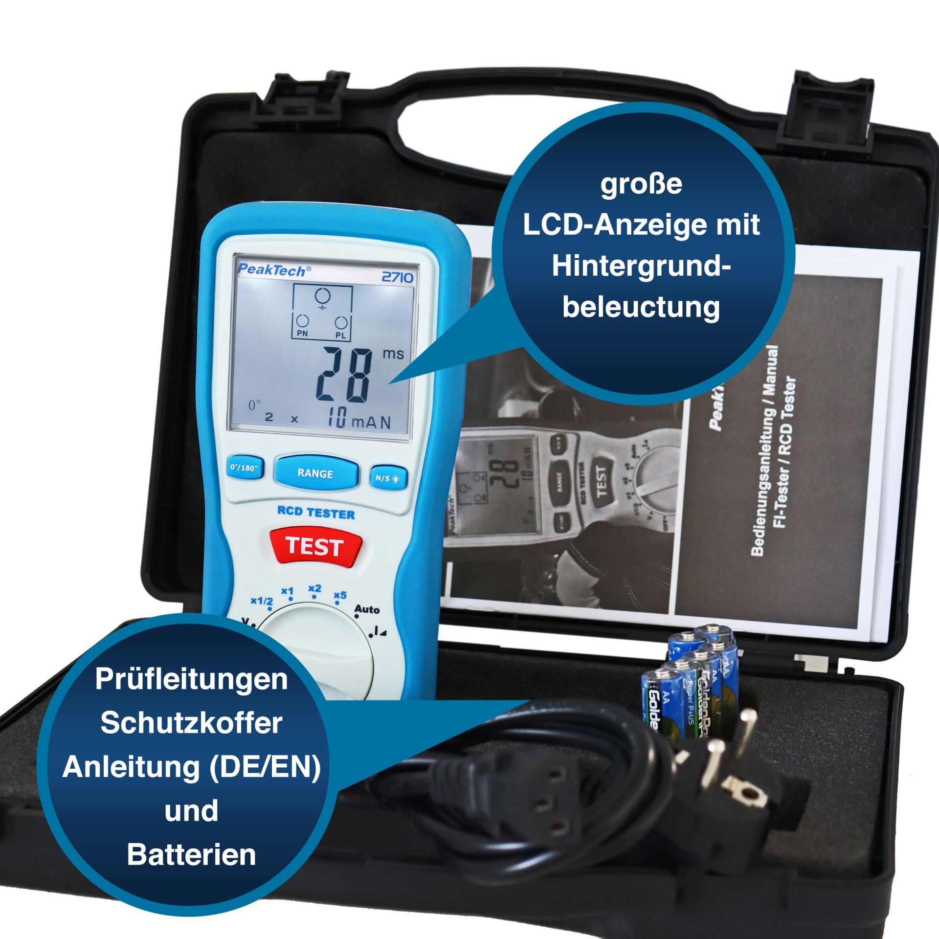 PeakTech P 2710 Digitaler FI / RCD Tester 