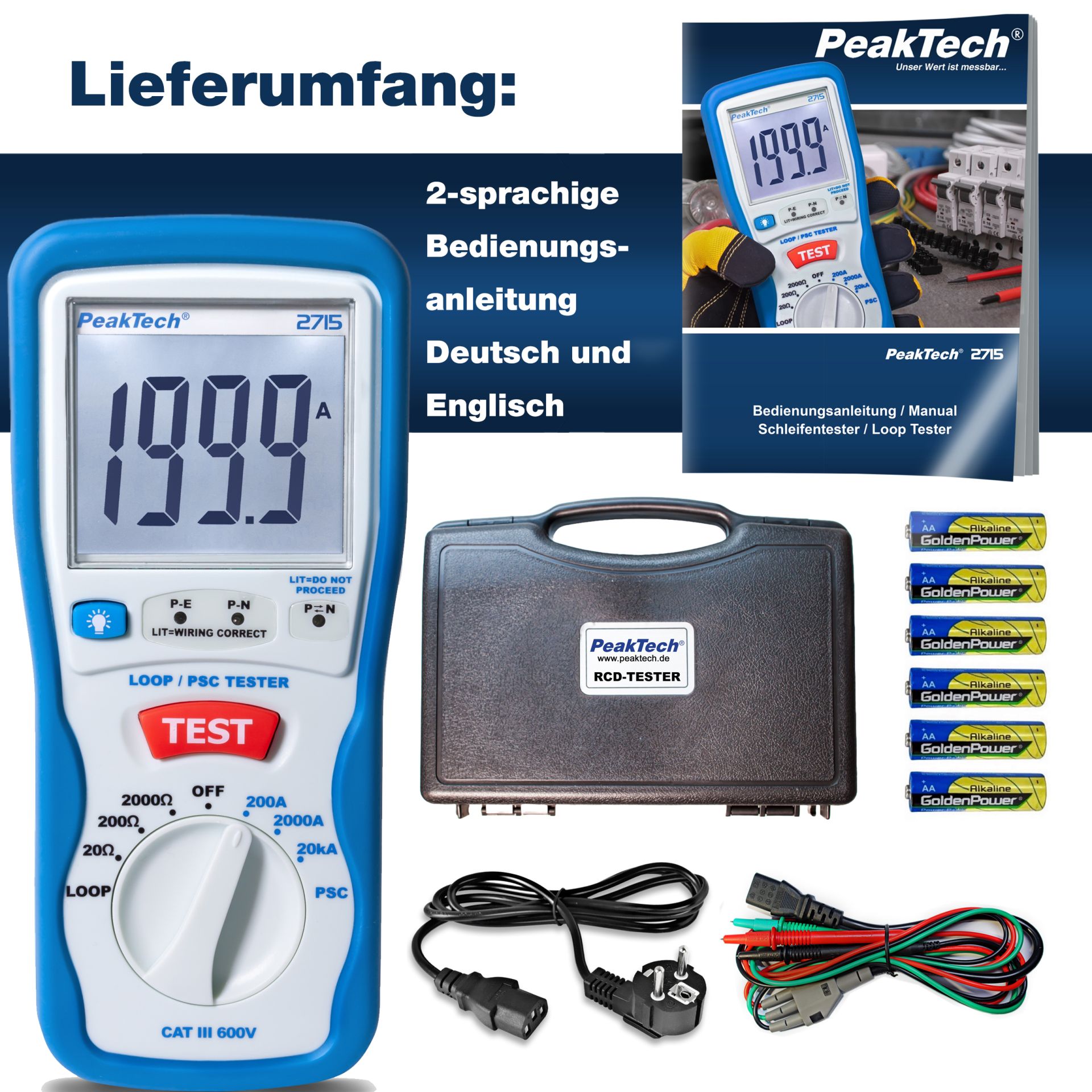 PeakTech P 2715 Digitaler LOOP/PSC Schleifenimpedanztester 