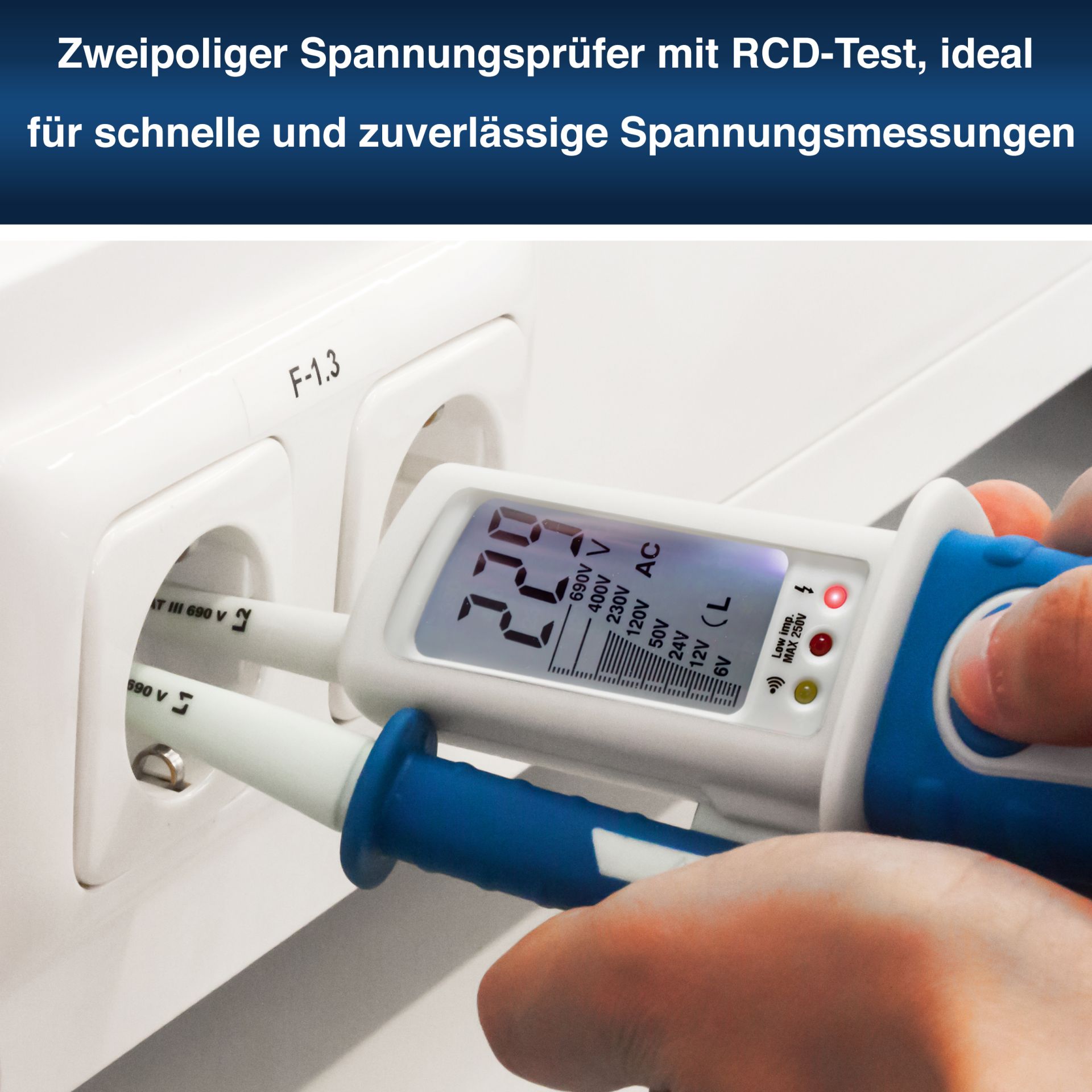 PeakTech P 1090 AC/DC-Spannungsprüfer mit FI-Test und LCD-Anzeige