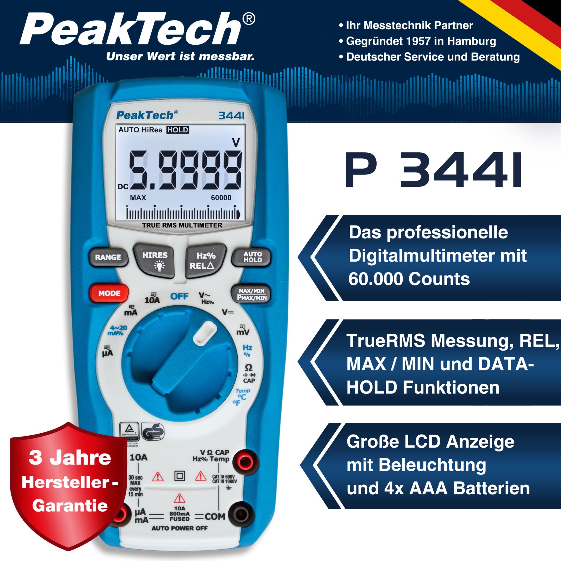 PeakTech P 3441 TrueRMS Digitalmultimeter 60.000 Counts