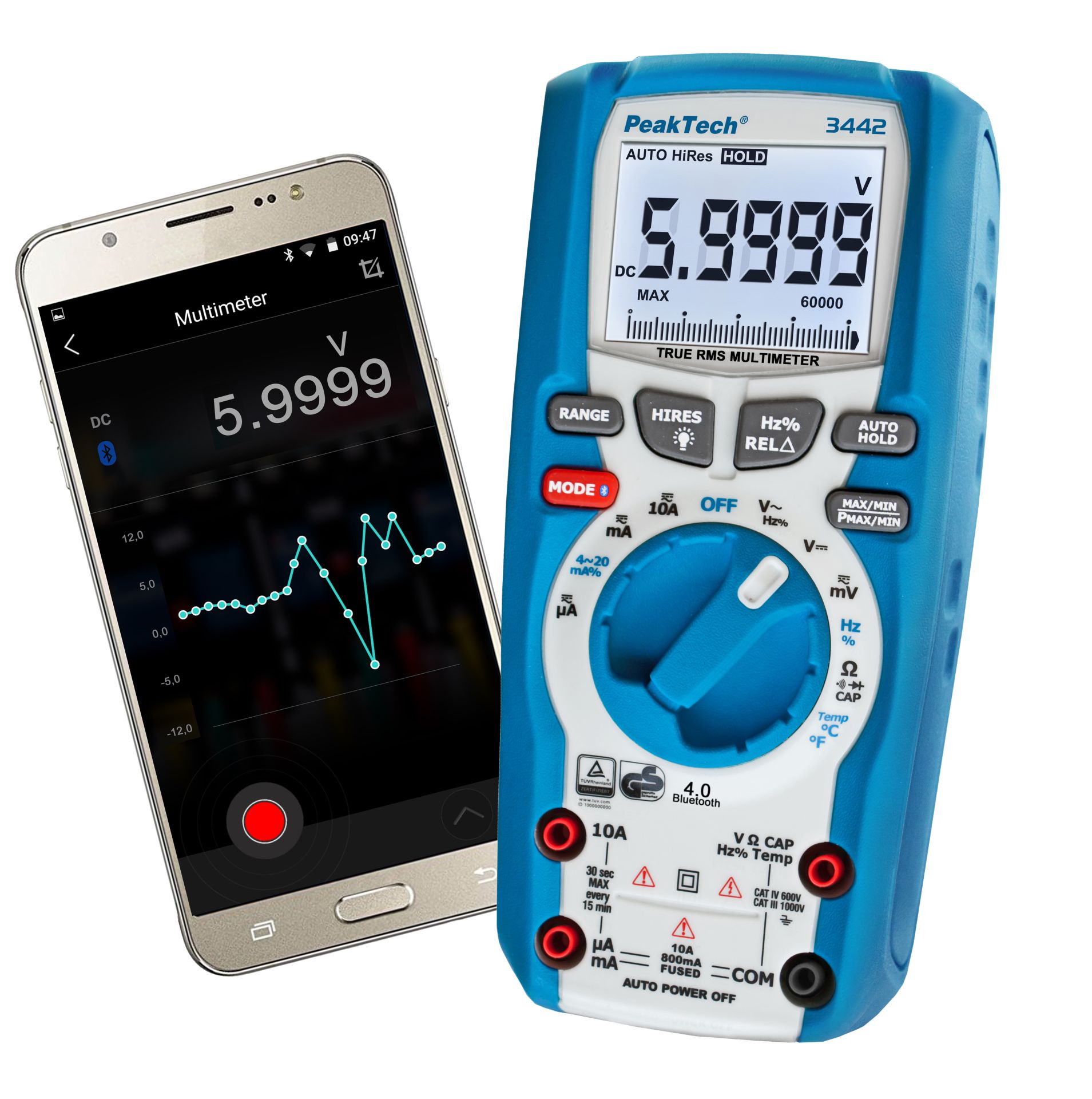 PeakTech P 3442 TrueRMS Digitalmultimeter 60.000 Counts, BT