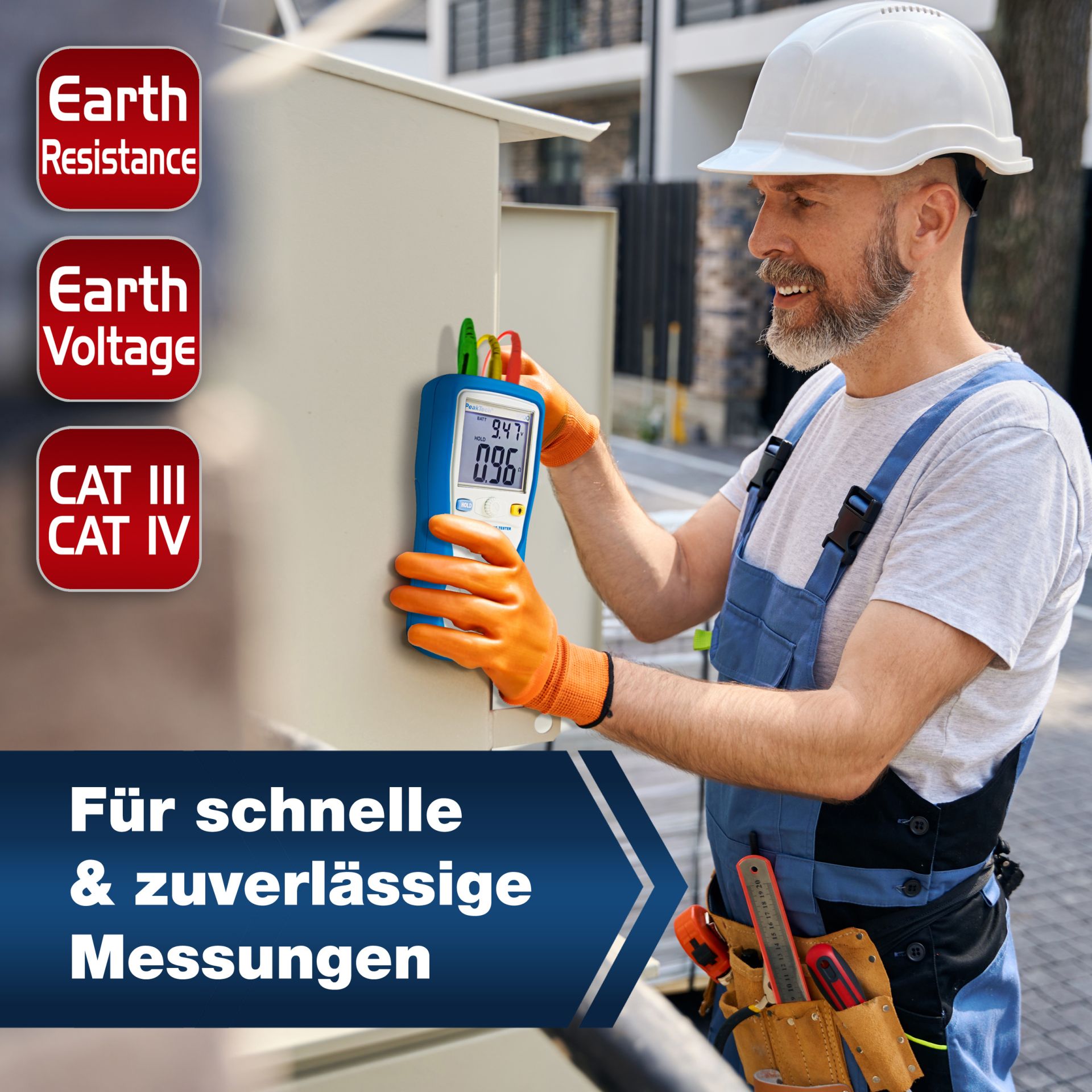 PeakTech P 2700 Digitales Erdungsmessgerät, 0-2000Ω, CAT III 1000V