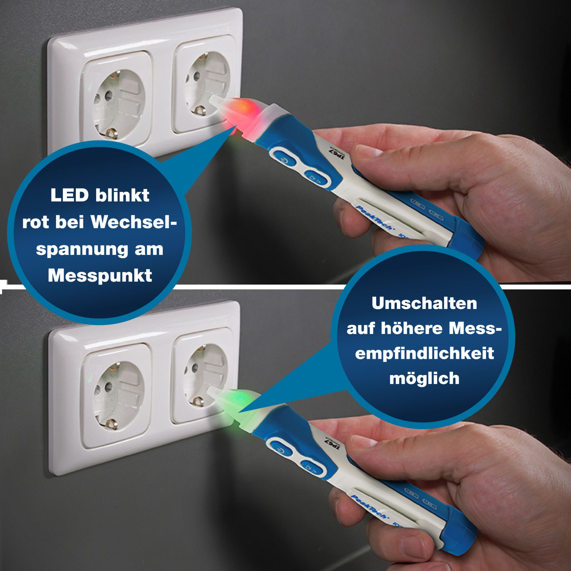 PeakTech P 1032 AC-Spannungsprüfer 12 - 1000 V AC mit Vibration