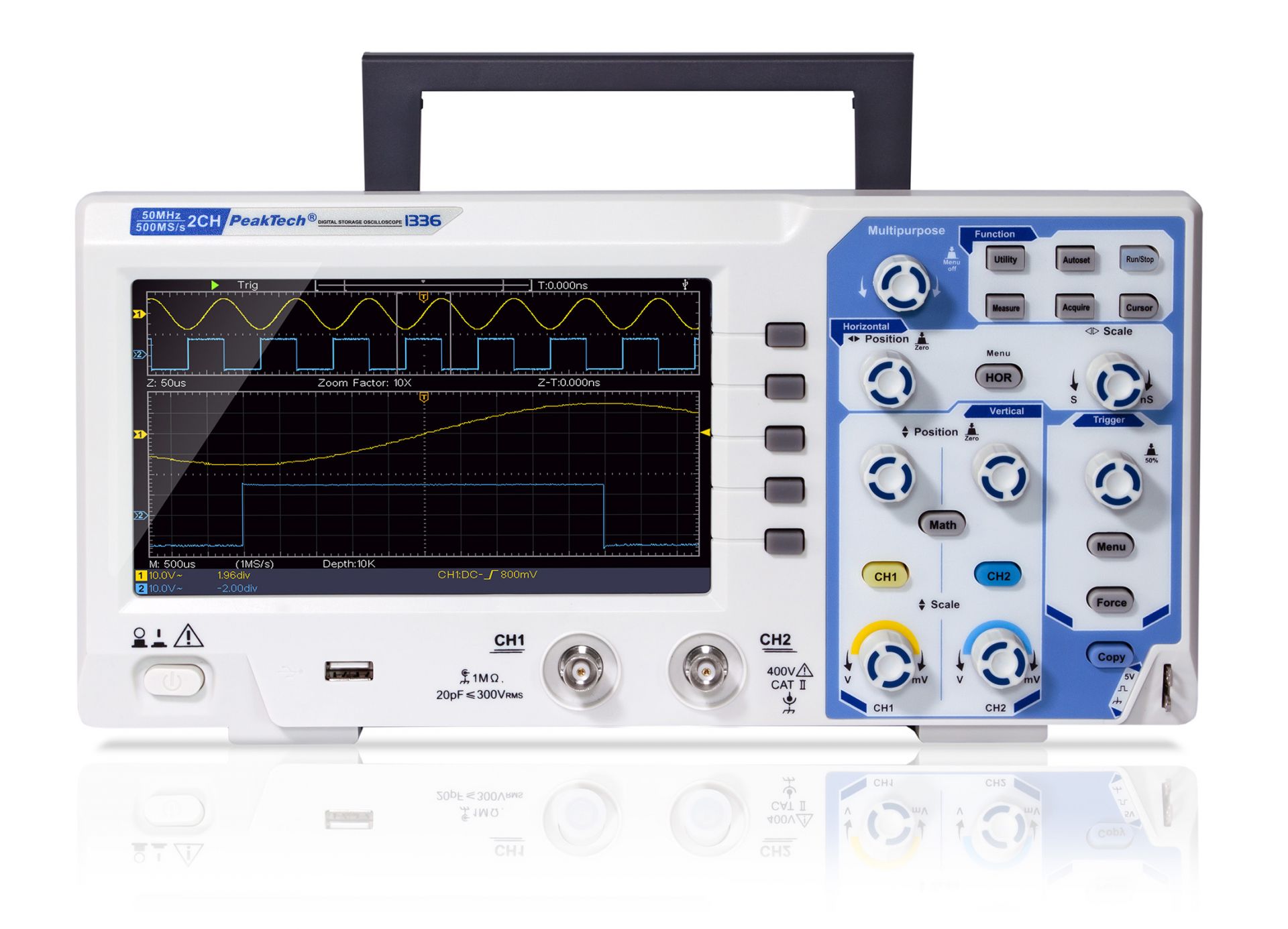 PeakTech P 1336 50 MHz / 2 CH, 500 MS/s Digitalspeicheroszilloskop