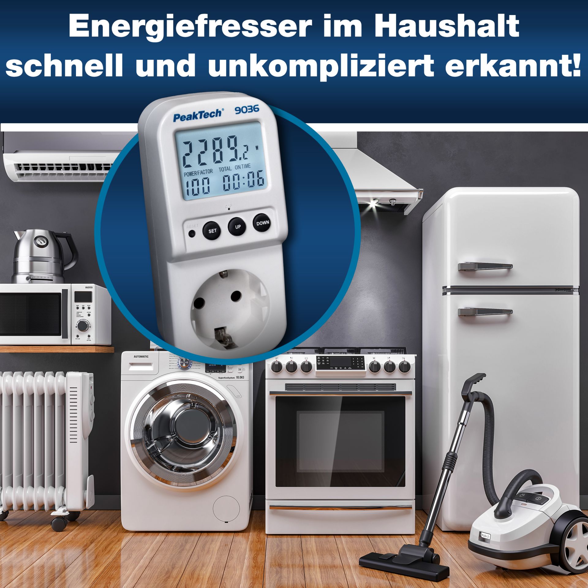 PeakTech P 9036 Energiekostenmessgerät 0,1W Auflösung mit beleuchteter LCD PeakTech P 9036 Energiekostenmessgerät 0,1W Auflösung mit beleuchteter LCD