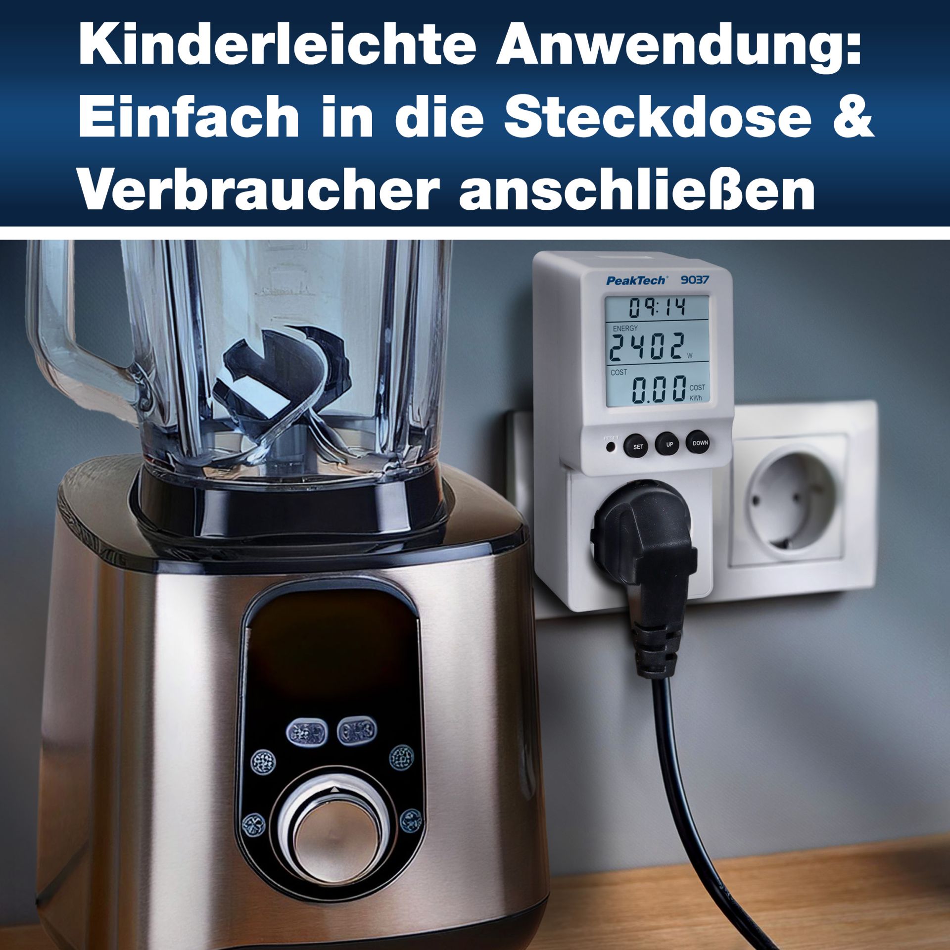 PeakTech P 9037 Energiekostenmessgerät 0,1W Auflösung mit schwenkbarem LCD PeakTech P 9037 Energiekostenmessgerät 0,1W Auflösung mit schwenkbarem LCD