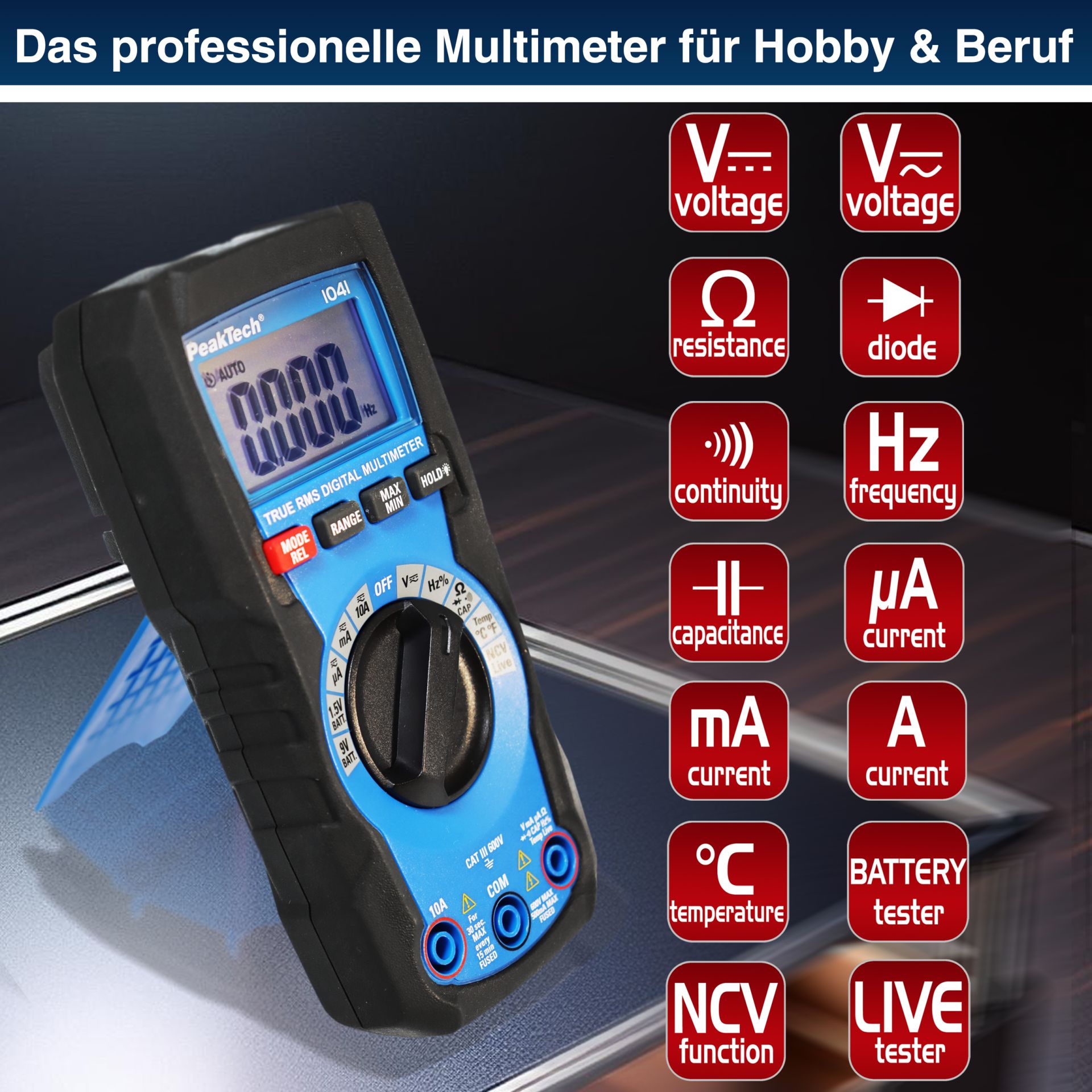 PeakTech P 1041 TrueRMS Digitalmultimeter 4000 Counts, Auto. Range 