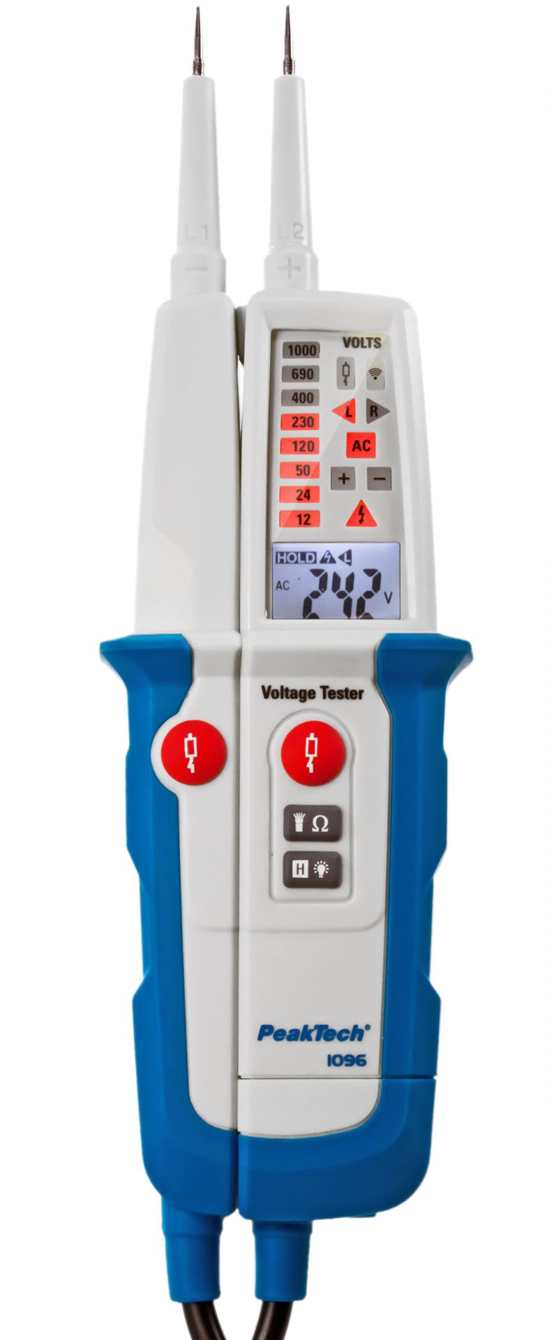 PeakTech P 1096 AC/DC-Spannungsprüfer mit FI-Test und Dual-Anzeige