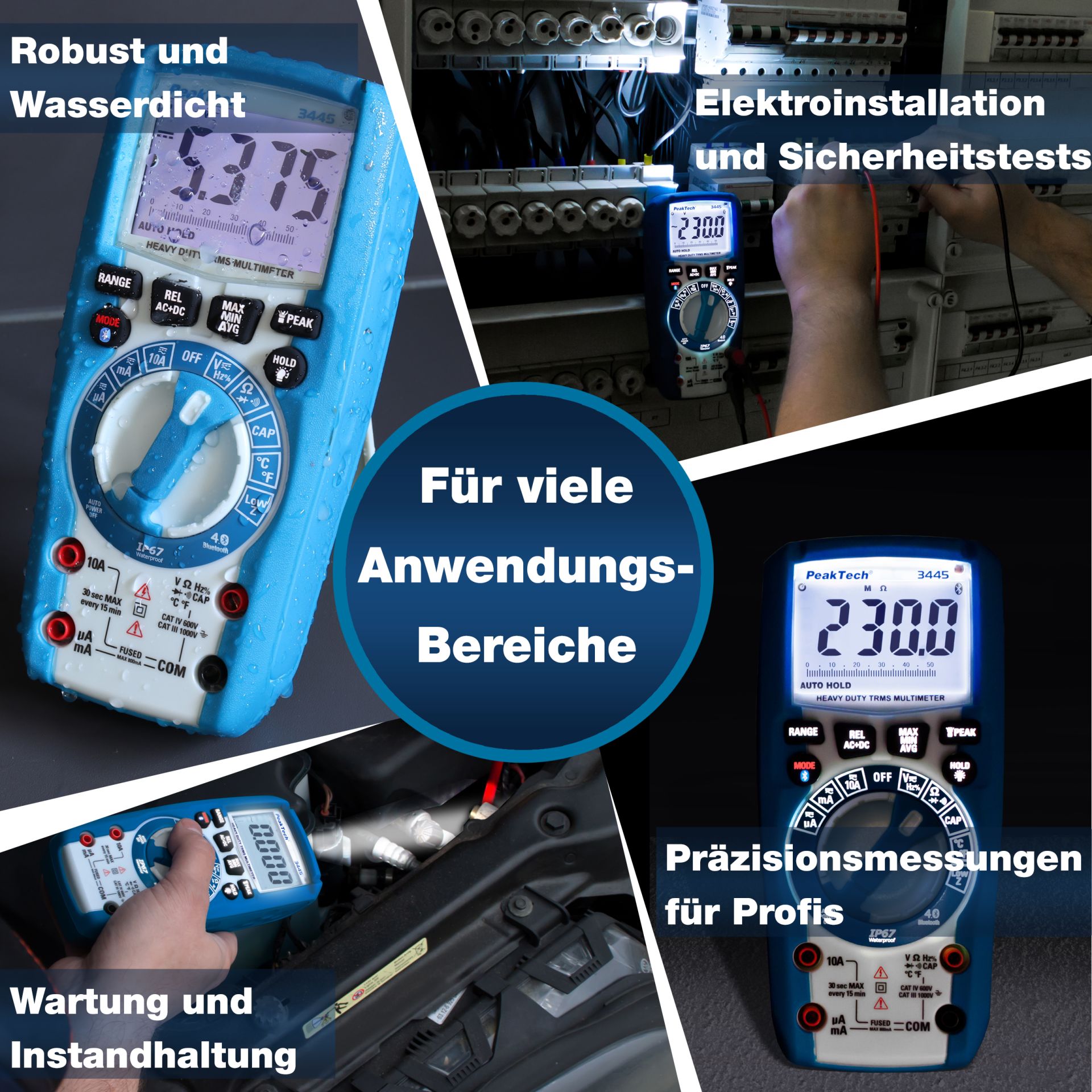 PeakTech P 3445 TrueRMS Digitalmultimeter 6.000 Counts, IP67, BT