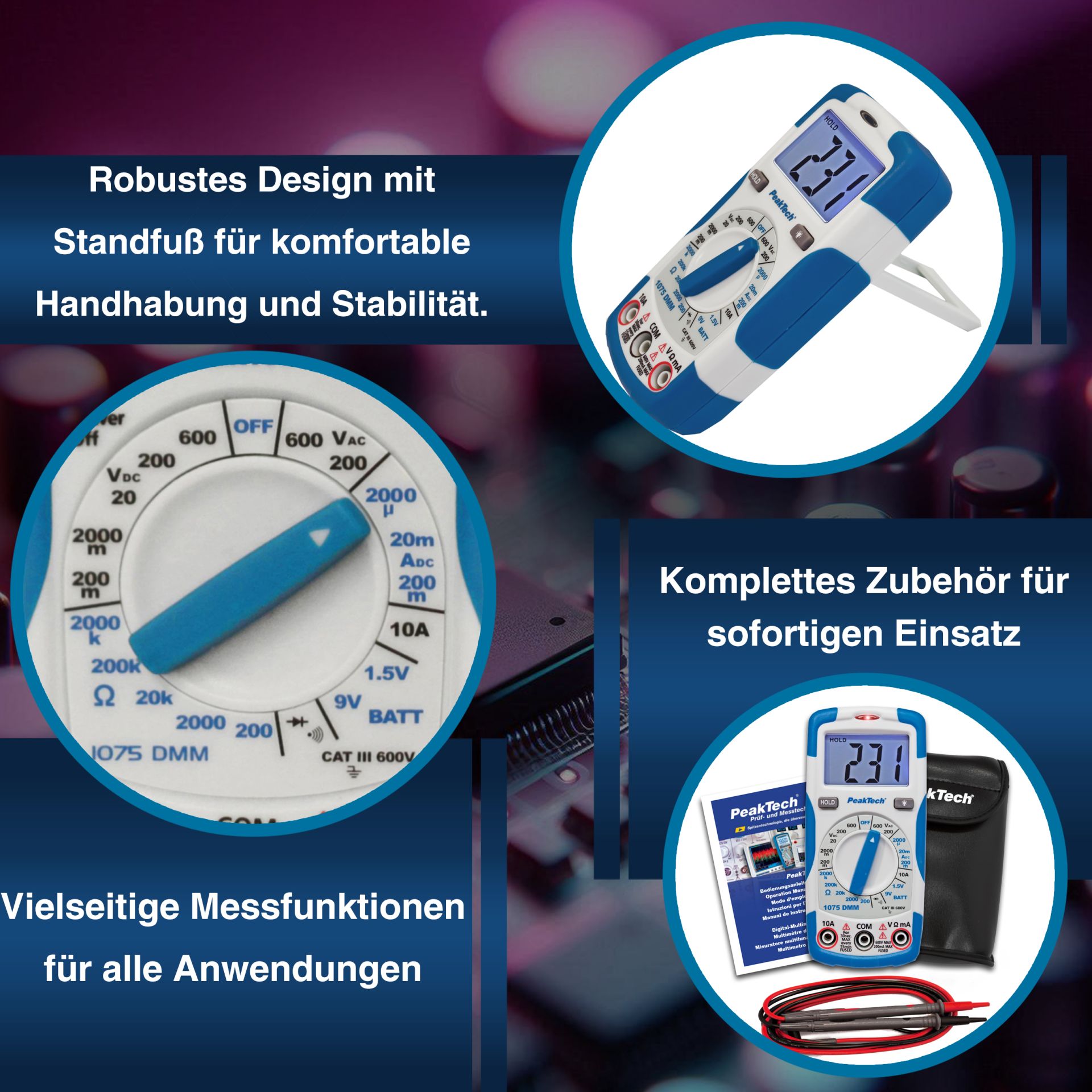 PeakTech P 1075 600V AC/DC Digitalmultimeter ~ 2000 stellige LCD 