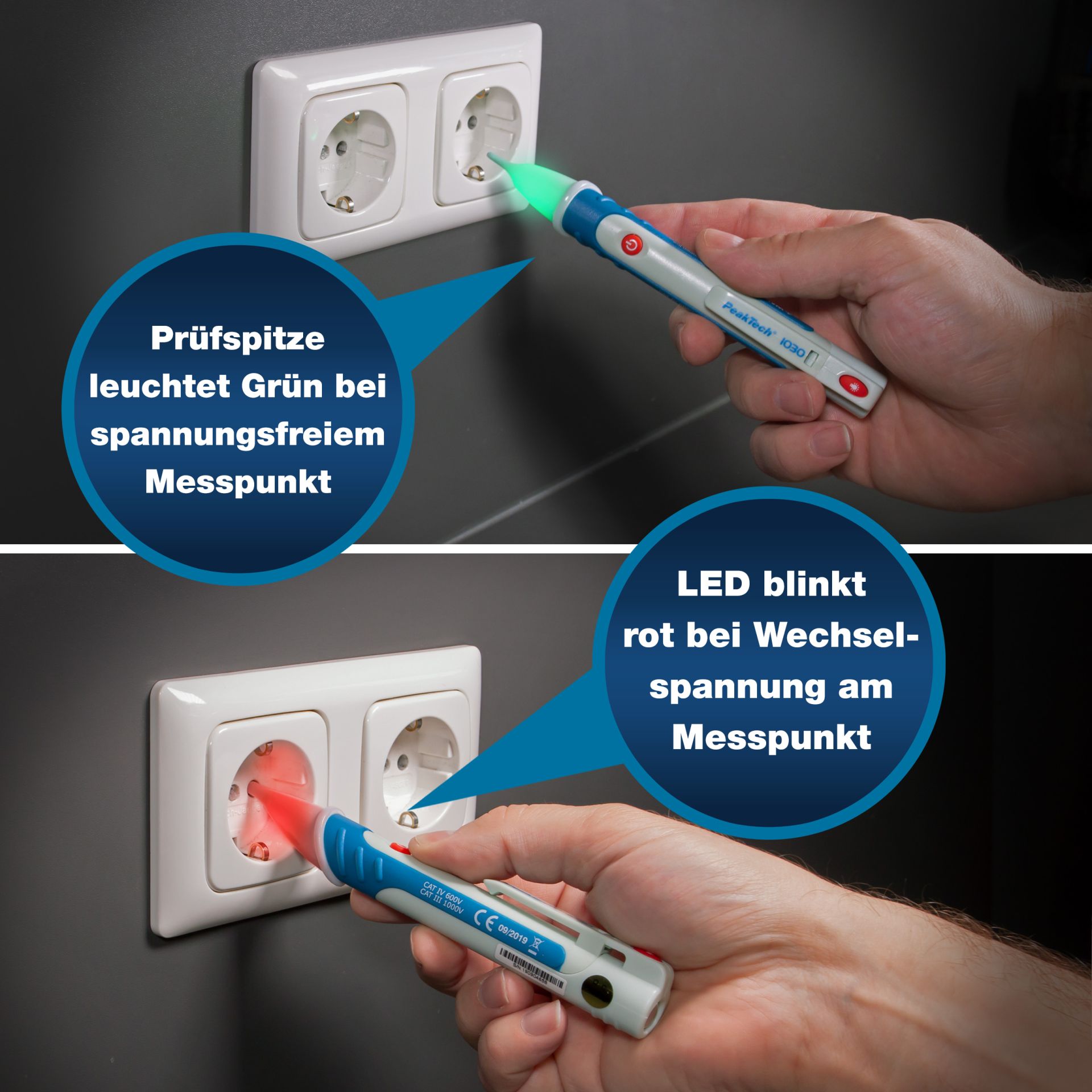 PeakTech P 1030 AC-Spannungsprüfer 50 - 1000 V AC, Kontaktlos