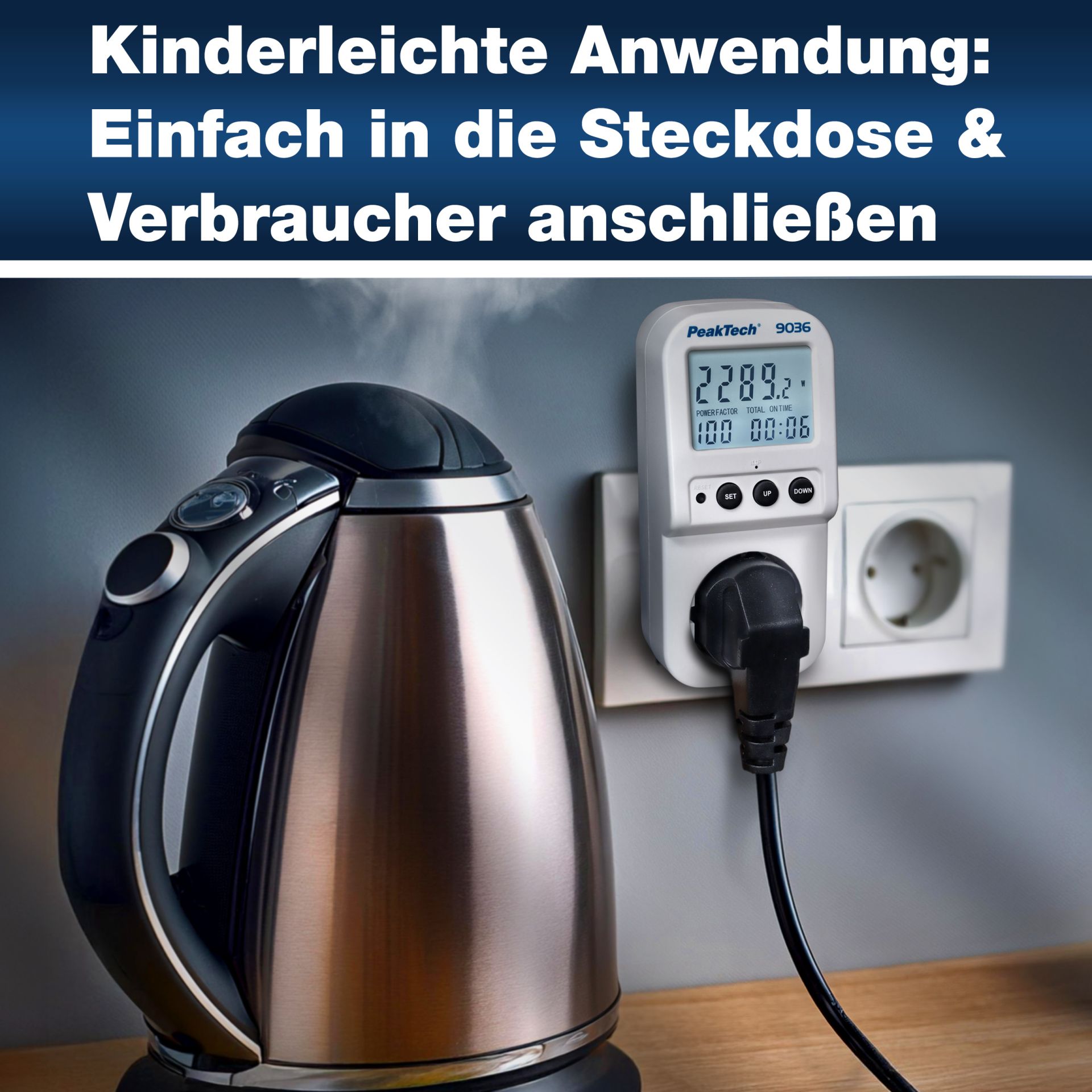«PeakTech® P 9036» Energiekostenmessgerät 0,1W Auflösung mit beleuchteter LCD