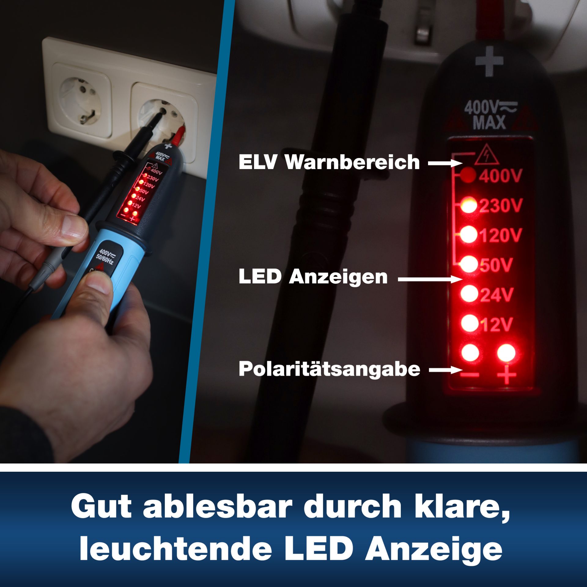 PeakTech P 1094 12 ... 400V AC/DC-Spannungsprüfer mit LED-Anzeige