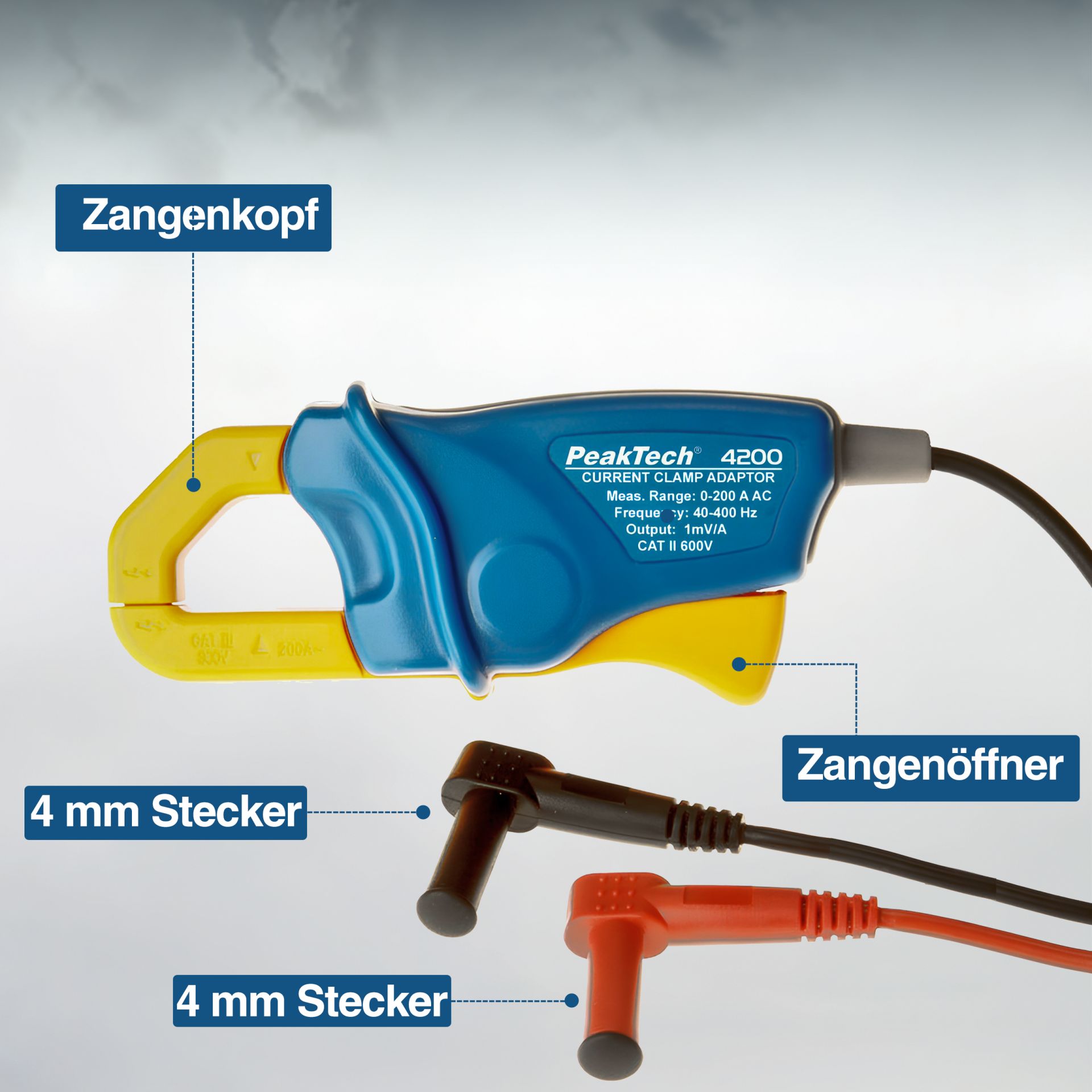 PeakTech P 4200 Stromzangenadapter 200A AC mit 4mm Stecker 