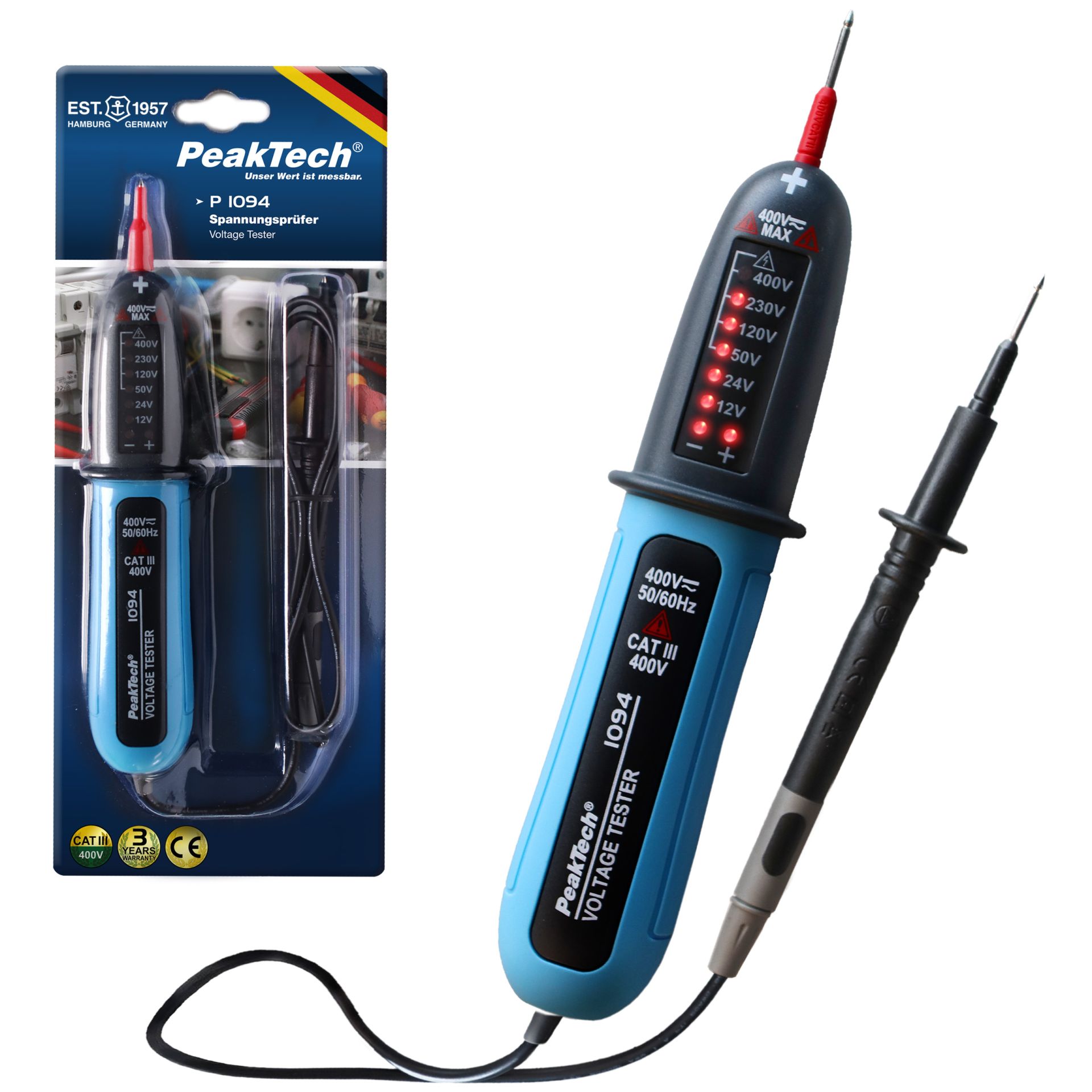 PeakTech P 1094 12 ... 400V AC/DC-Spannungsprüfer mit LED-Anzeige