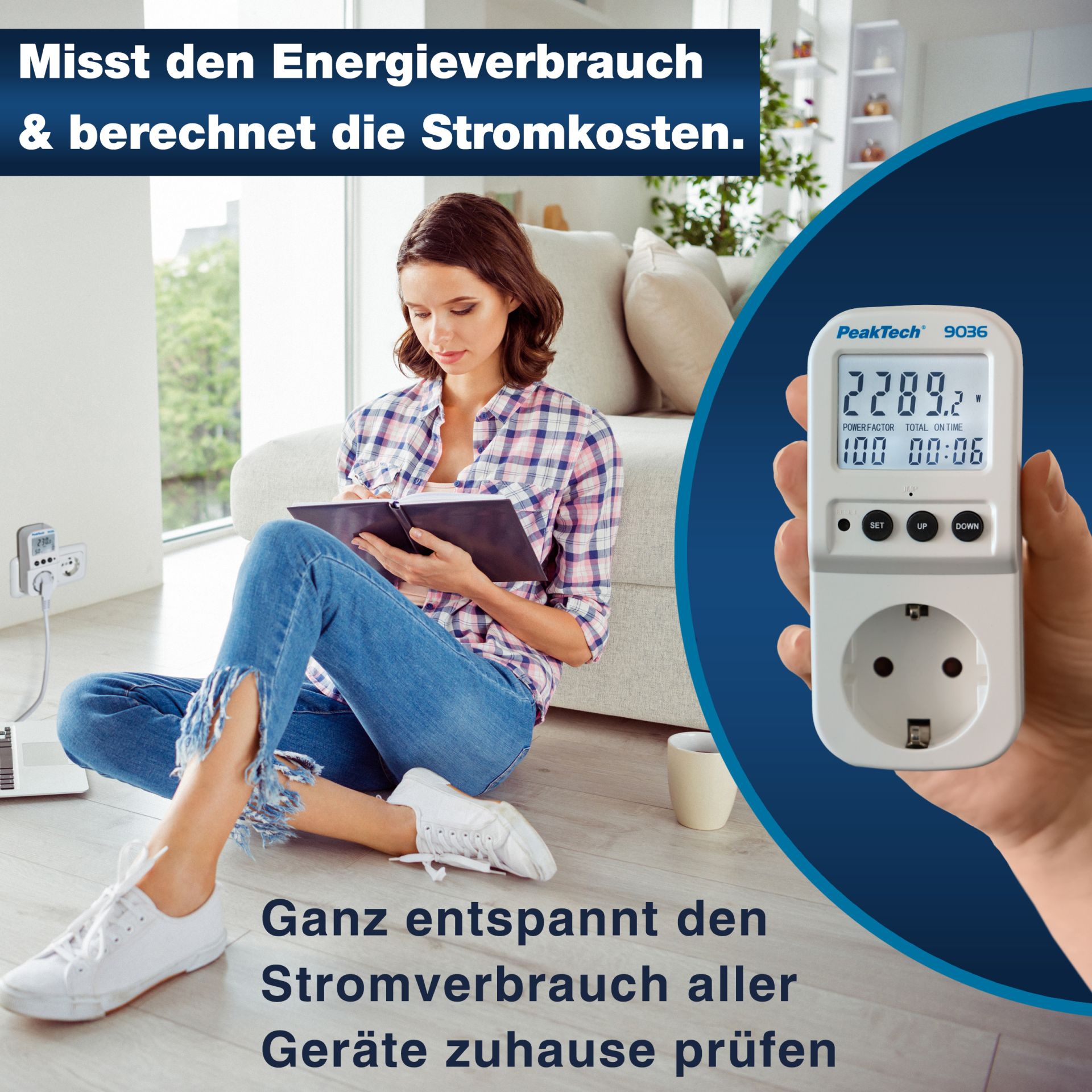 «PeakTech® P 9036» Energiekostenmessgerät 0,1W Auflösung mit beleuchteter LCD