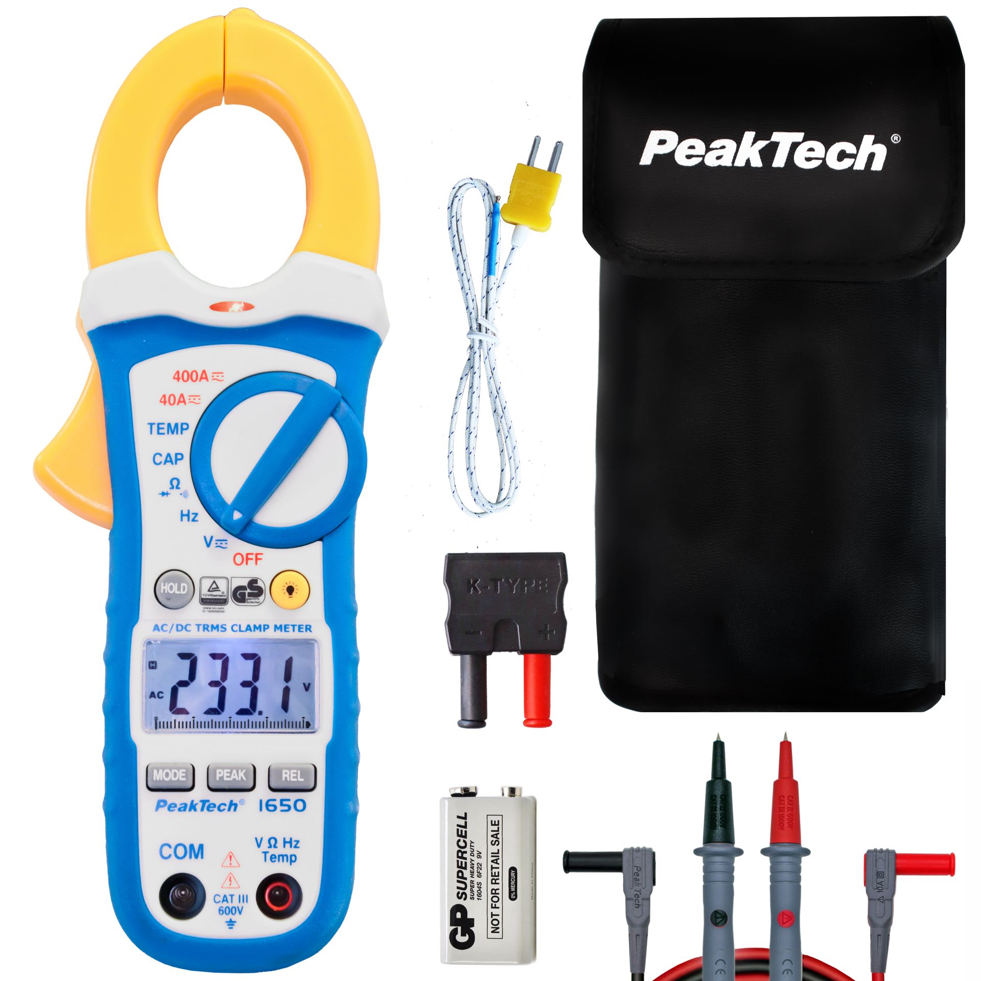 PeakTech P 1650 TrueRMS Stromzange 4.000 Counts 400 A AC/DC