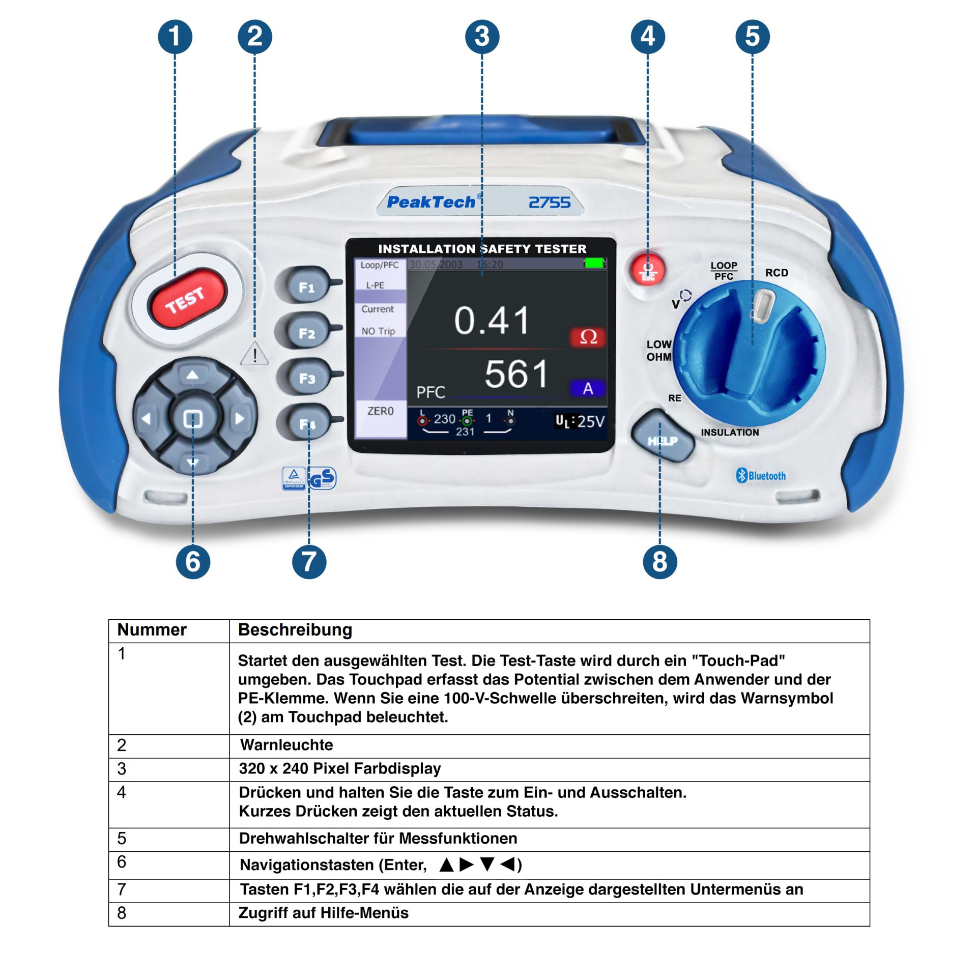  PeakTech P 2755 Installationstester VDE 0100, VDE 0100-600, VDE 0105-100, für Elektroanlagen
