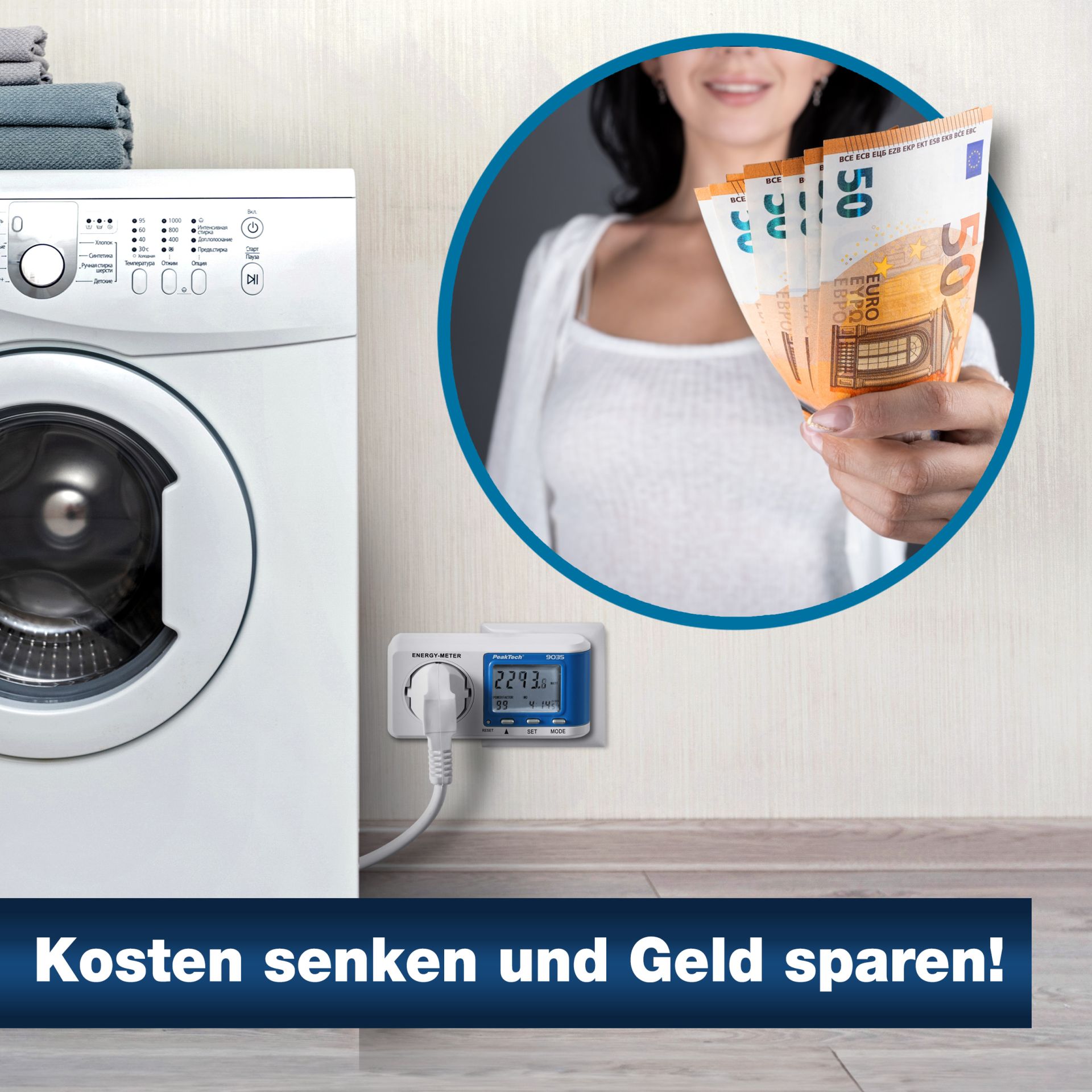PeakTech P 9035 Energiekostenmessgerät mit 0,1 W Auflösung und Anzeigepuffer