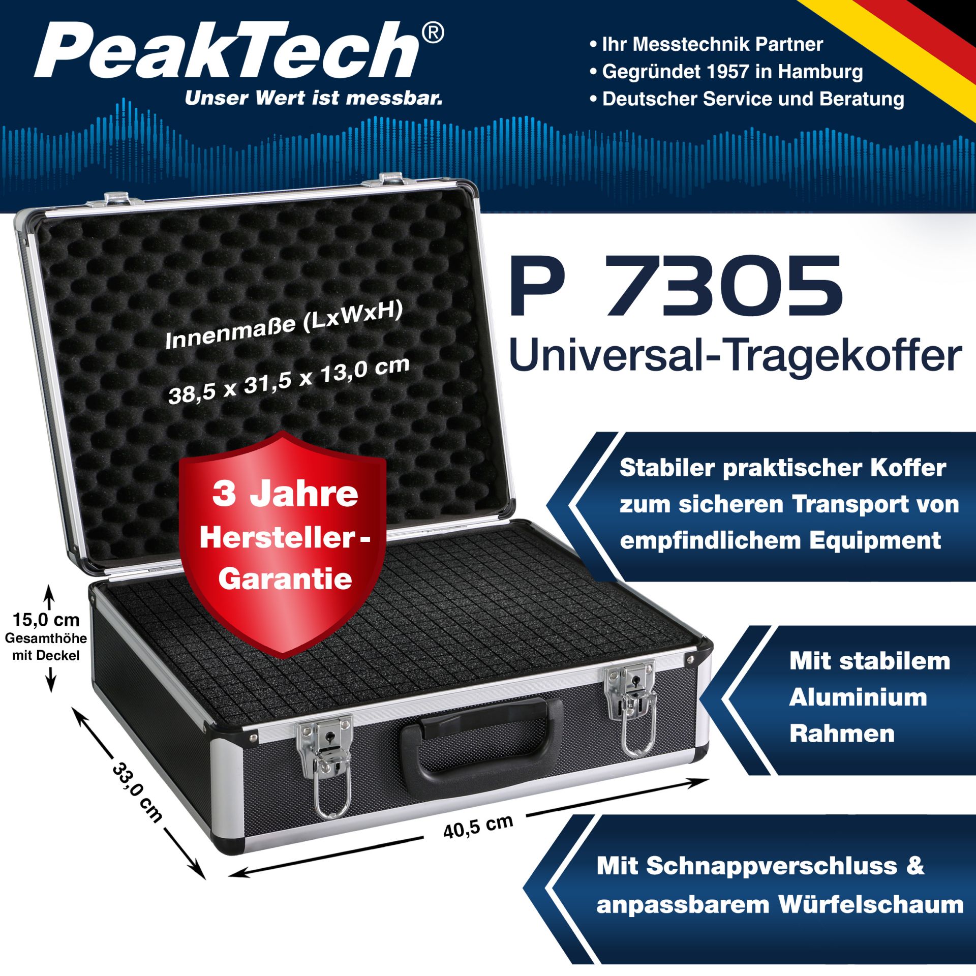 PeakTech® P 7305 Koffer für Messgeräte 405 x 330 x 150 mm