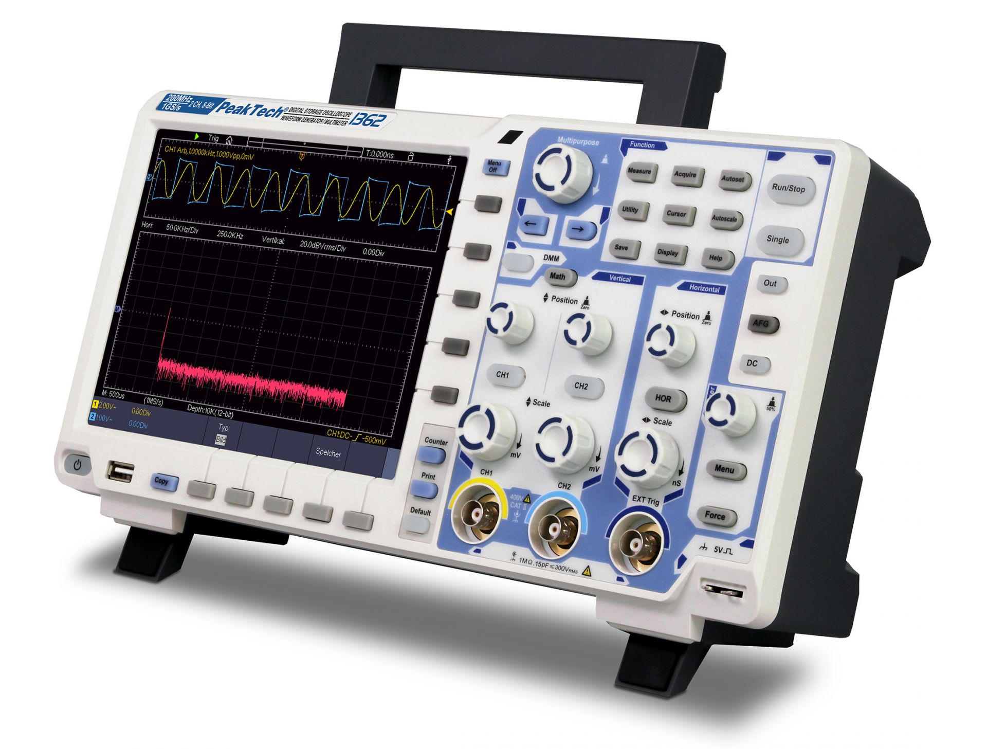 PeakTech P 1362 200 MHz / 2 CH, 2 GS/s Touchscreen-Oszilloskop