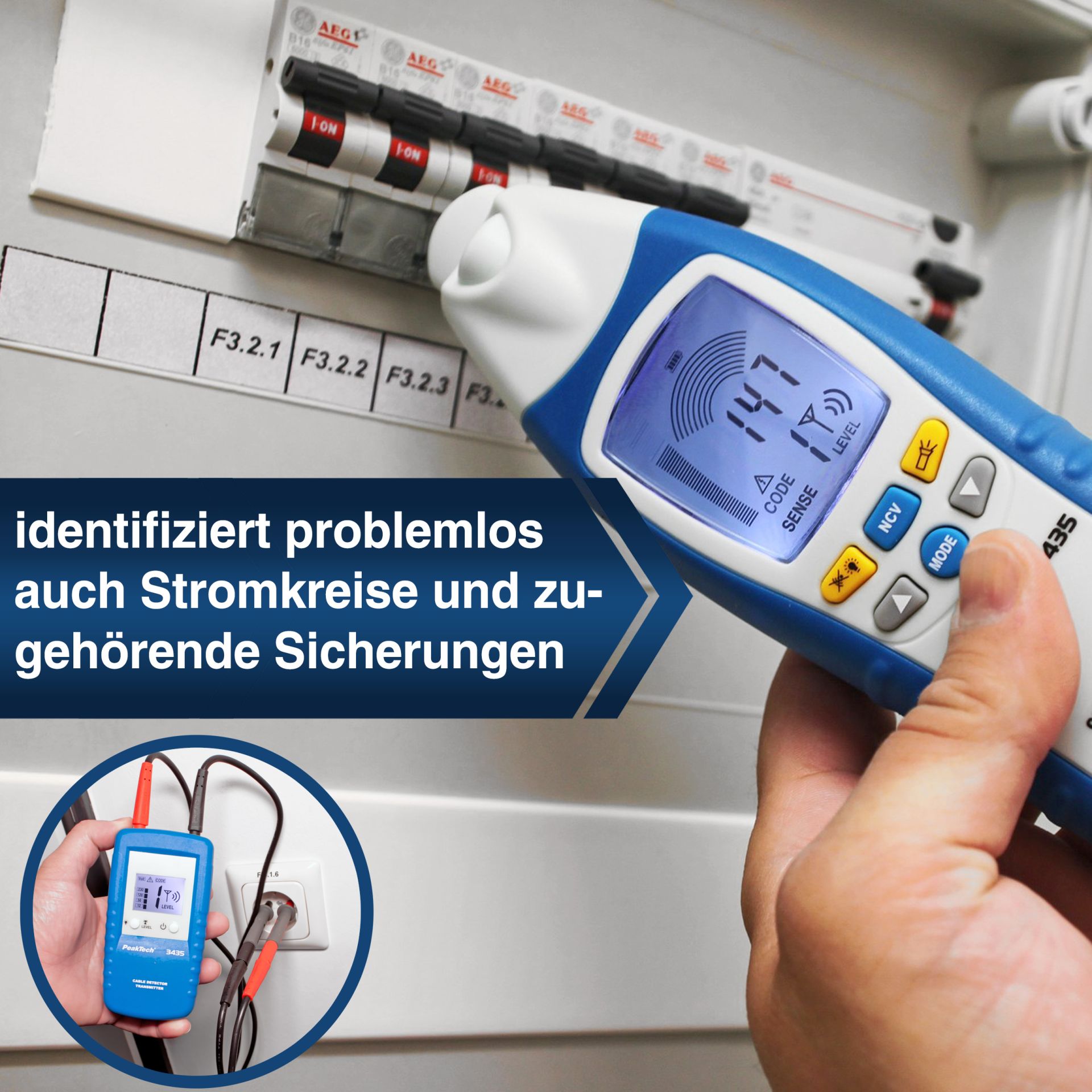 PeakTech P 3435 Leitungssuchgeräte / Kabelbruchfinder - Set, Sender und Empfänger