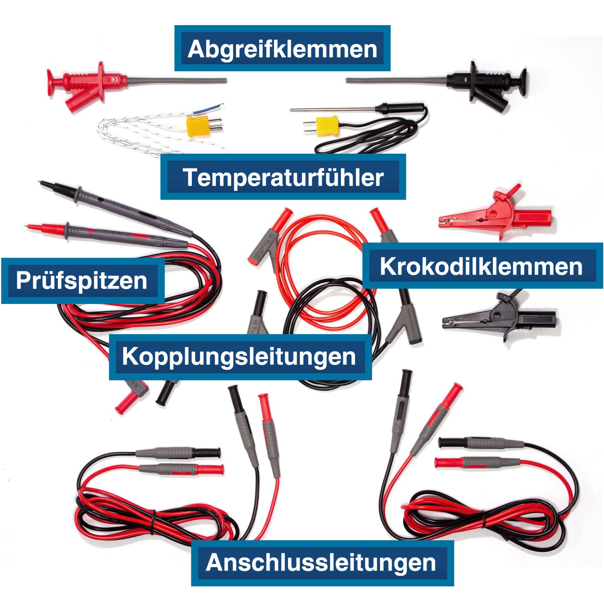 «PeakTech® P 8200» Messzubehör-Set mit diversen Leitungen / Klemmen