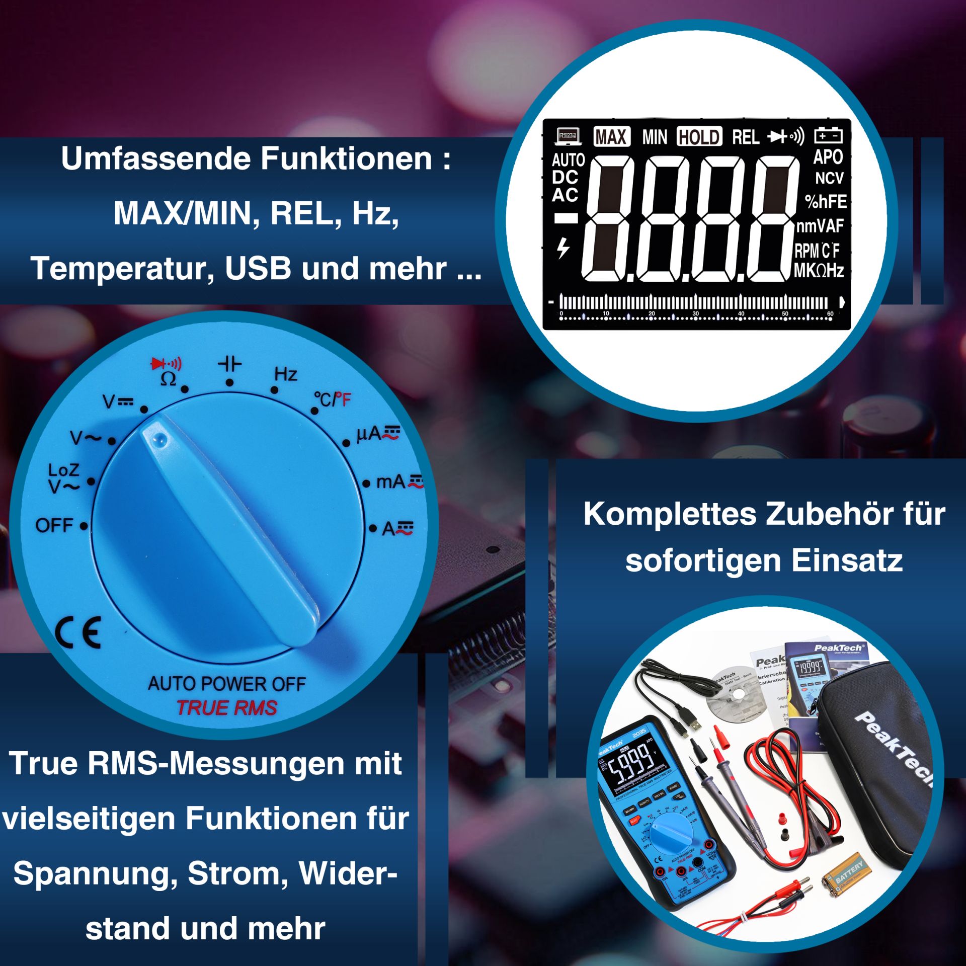 PeakTech P 2035 True RMS 1000 V Digitalmultimeter 6000 Counts, USB 