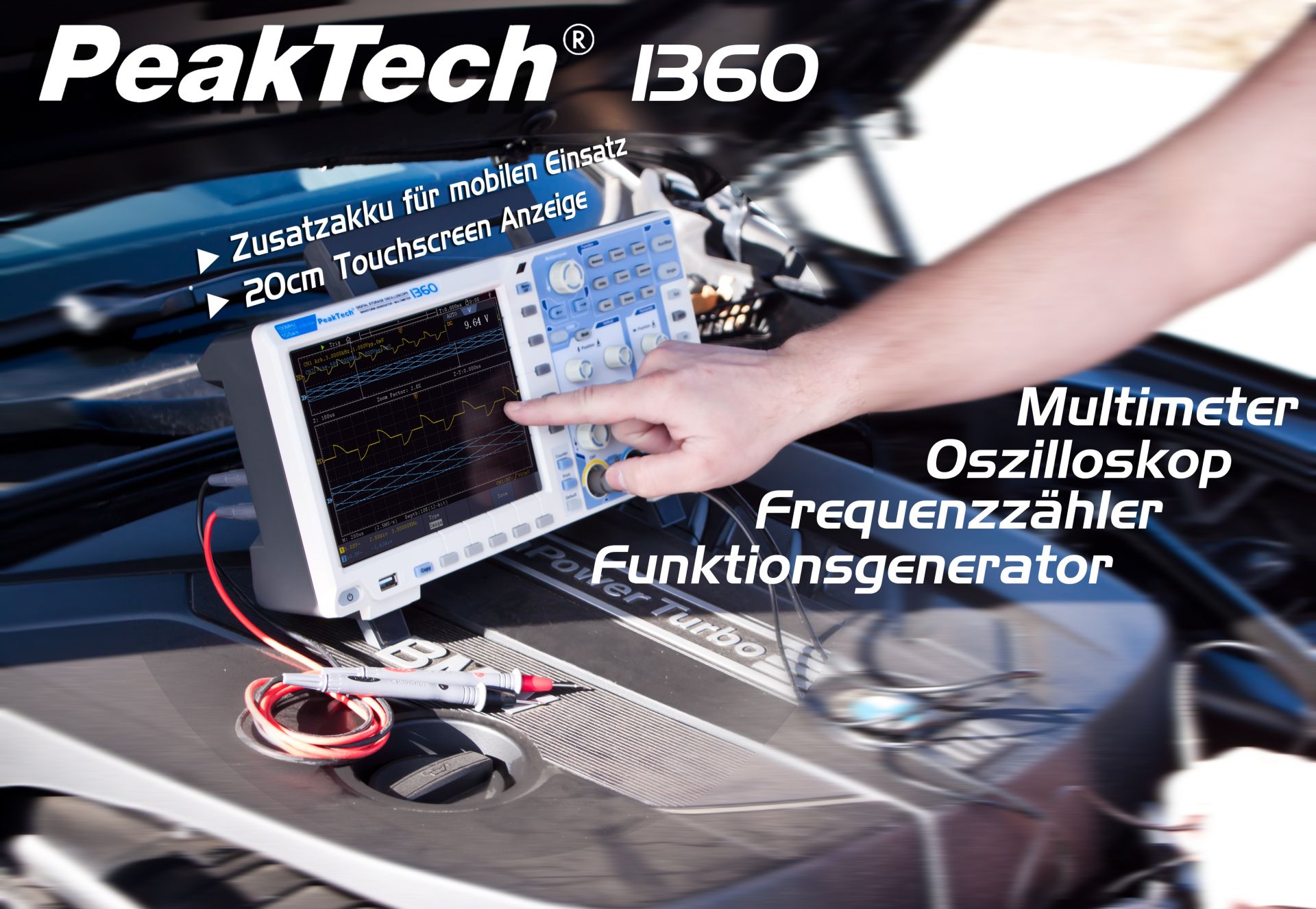 PeakTech P 1360 100 MHz / 2 CH, 1 GS/s Touchscreen-Oszilloskop