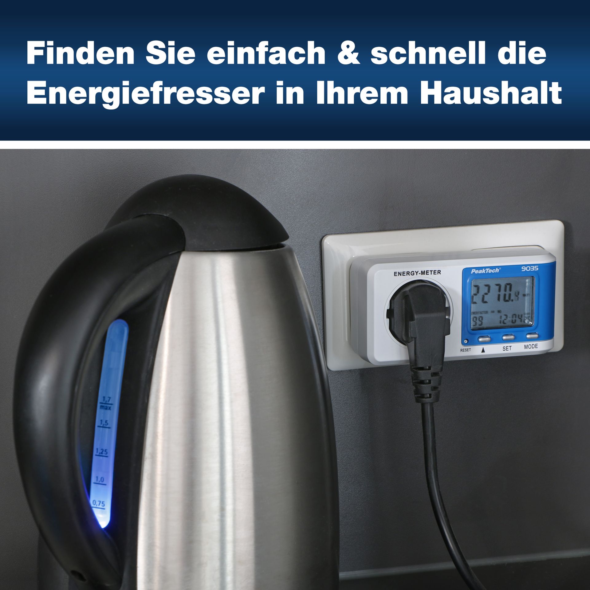 PeakTech P 9035 Energiekostenmessgerät mit 0,1 W Auflösung und Anzeigepuffer