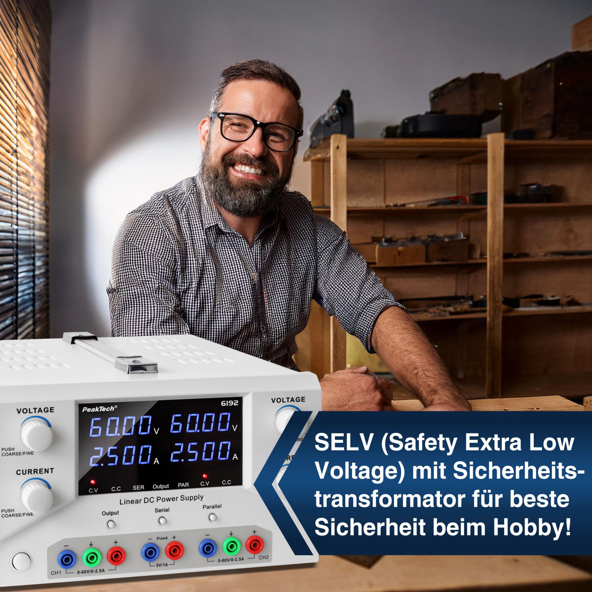 PeakTech P 6192 Digital Labornetzgerät 2x 0-60 V / 0-2,5 A DC & USB 
