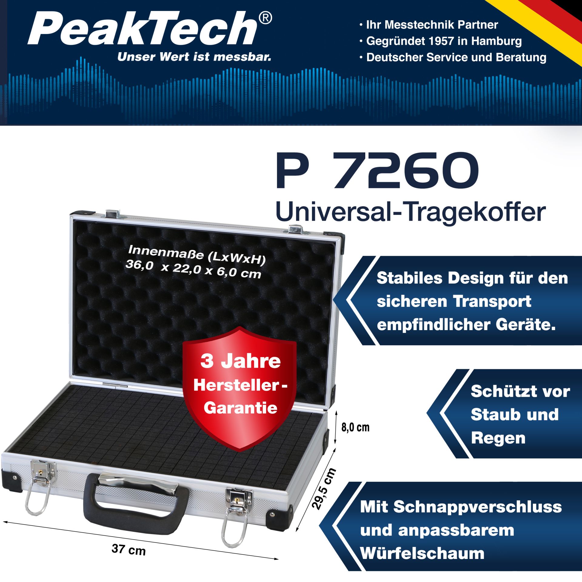 PeakTech P 7260 Koffer für Messgeräte 370 x 80 x 230 mm